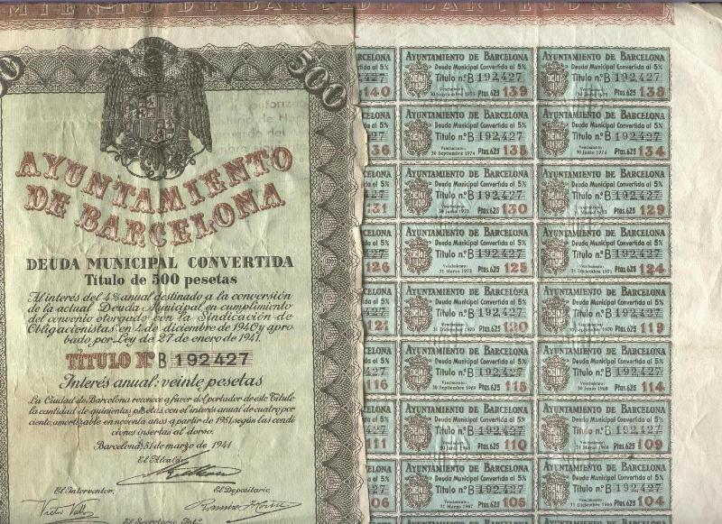 Ayuntamiento Barcelona deuda municipal 1941