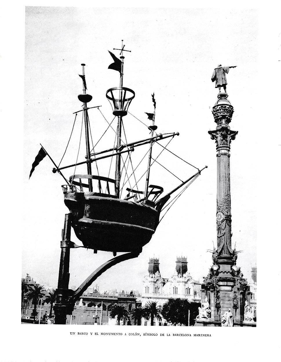 LAMINA 6317: Un barco y el monumento a Colon simbolo de la Barcelona marinera