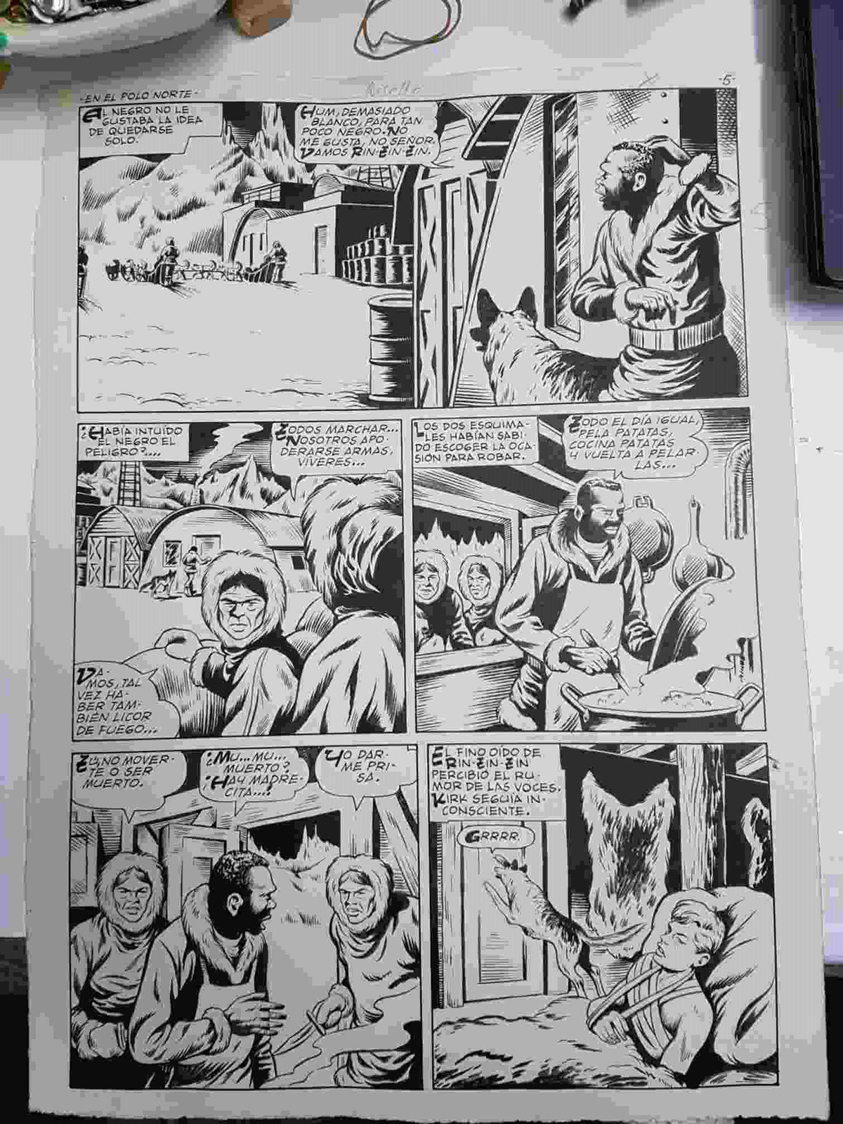 Dibujo original de J.Rosello : Rin Tin Tin: en el polo norte (pagina quinta)