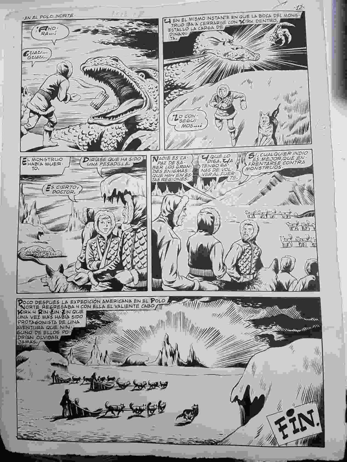 Dibujo original de J.Rosello : Rin Tin Tin: en el polo norte (pagina duocecima)