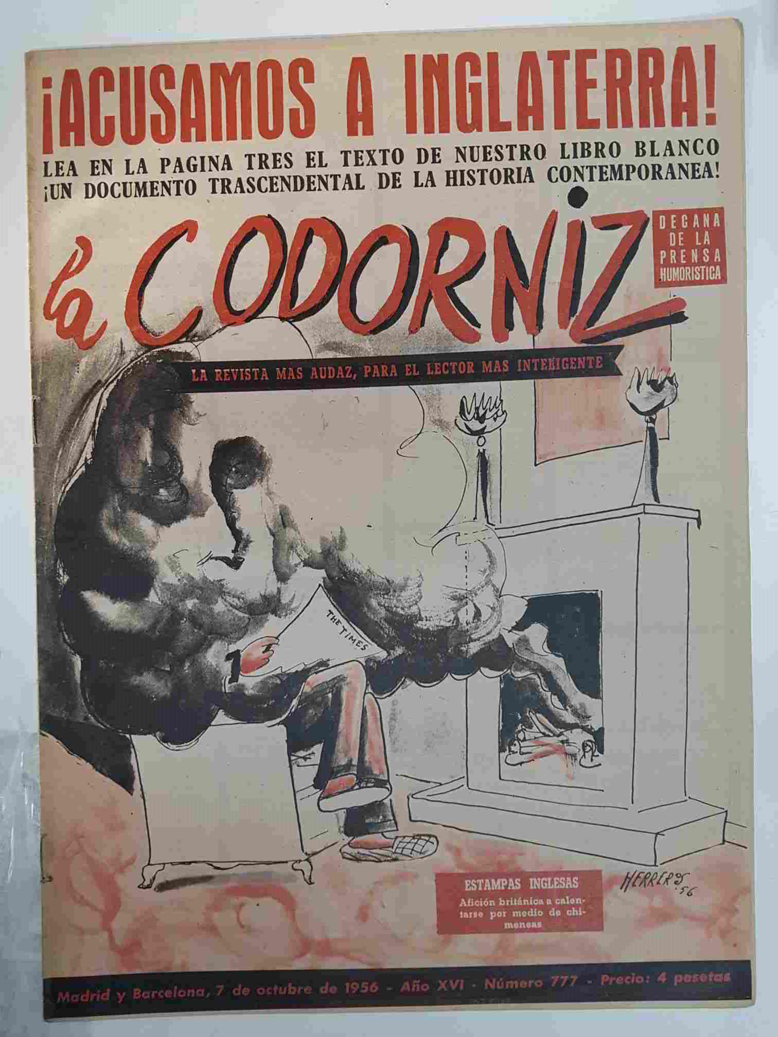 Revista: La Codorniz numero 0777, 7 de octubre de 1956 año XVI - Calentarse por medio de chimeneas