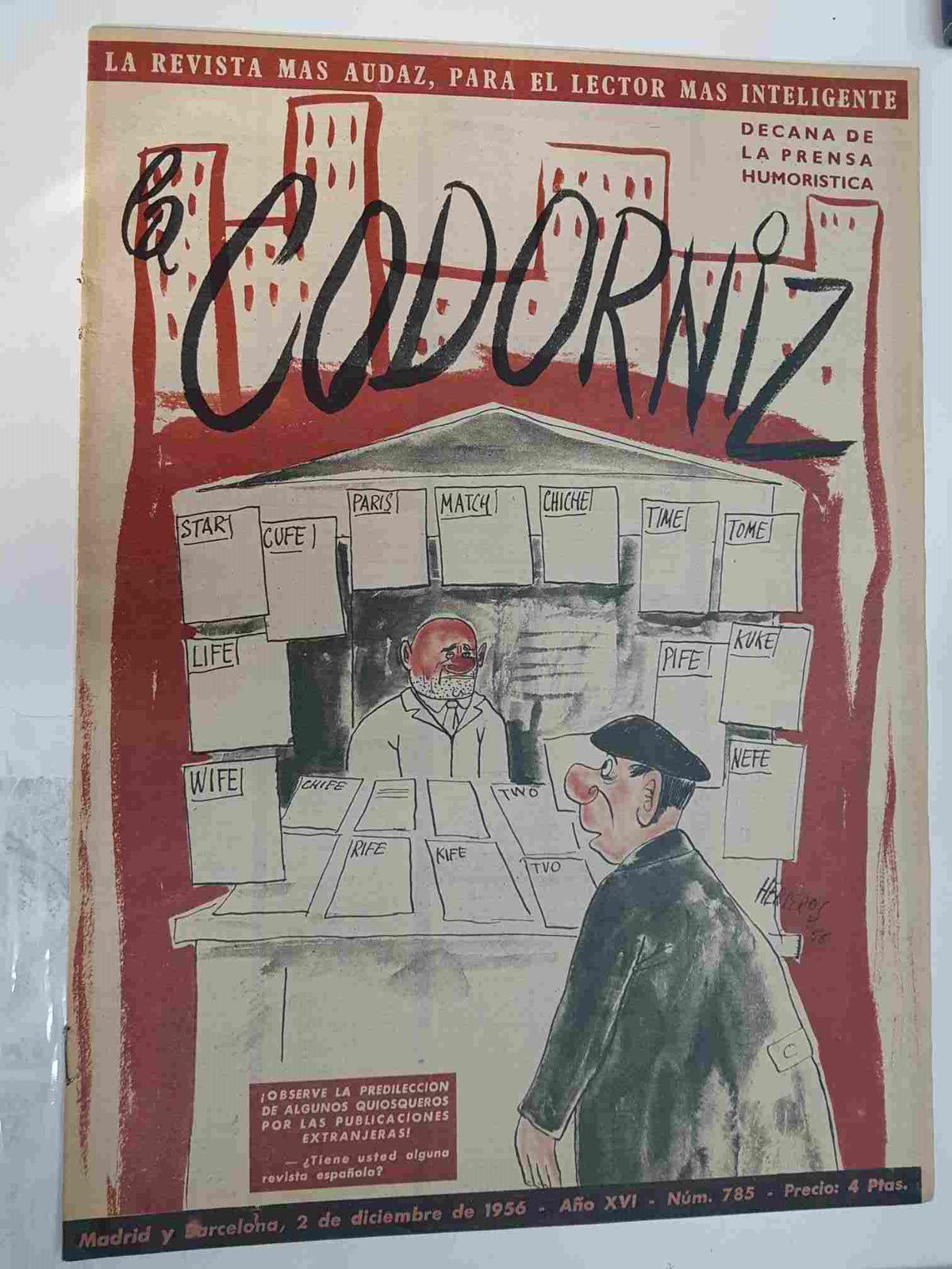 Revista: La Codorniz numero 0785, 2 diciembre 1956 año XVI