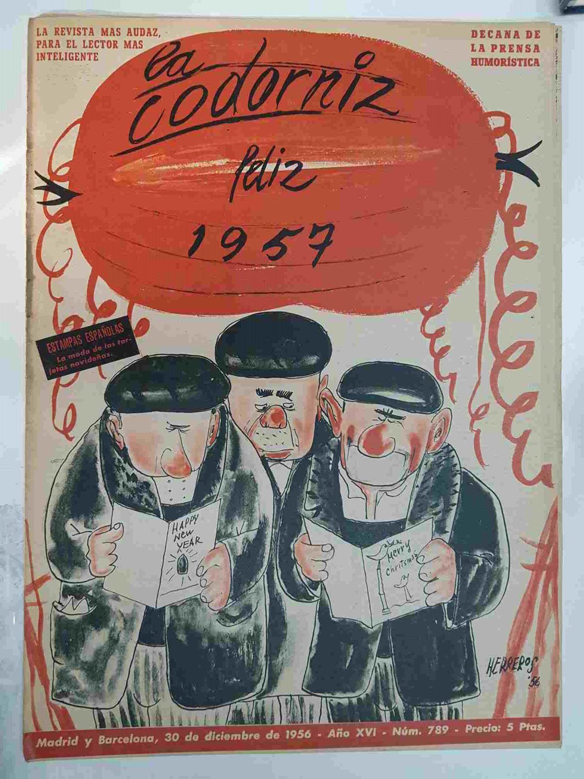 Revista: La Codorniz numero 0789, 30 diciembre de 1956 año XVI - la moda de las tarjetas navideñas