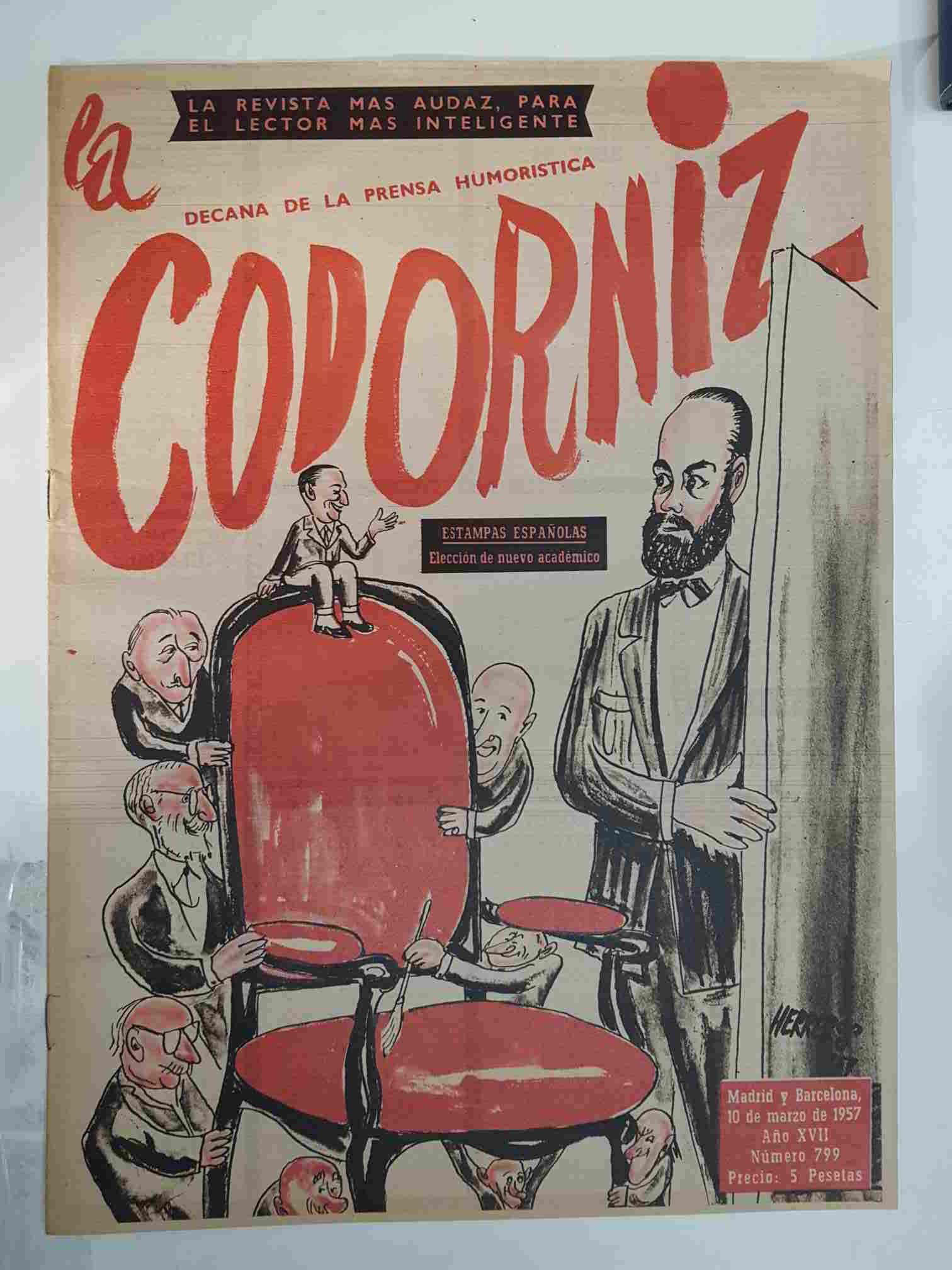 Revista: La Codorniz numero 0799, 10 de marzo de 1957 año XVII - eleccion de nuevo academico