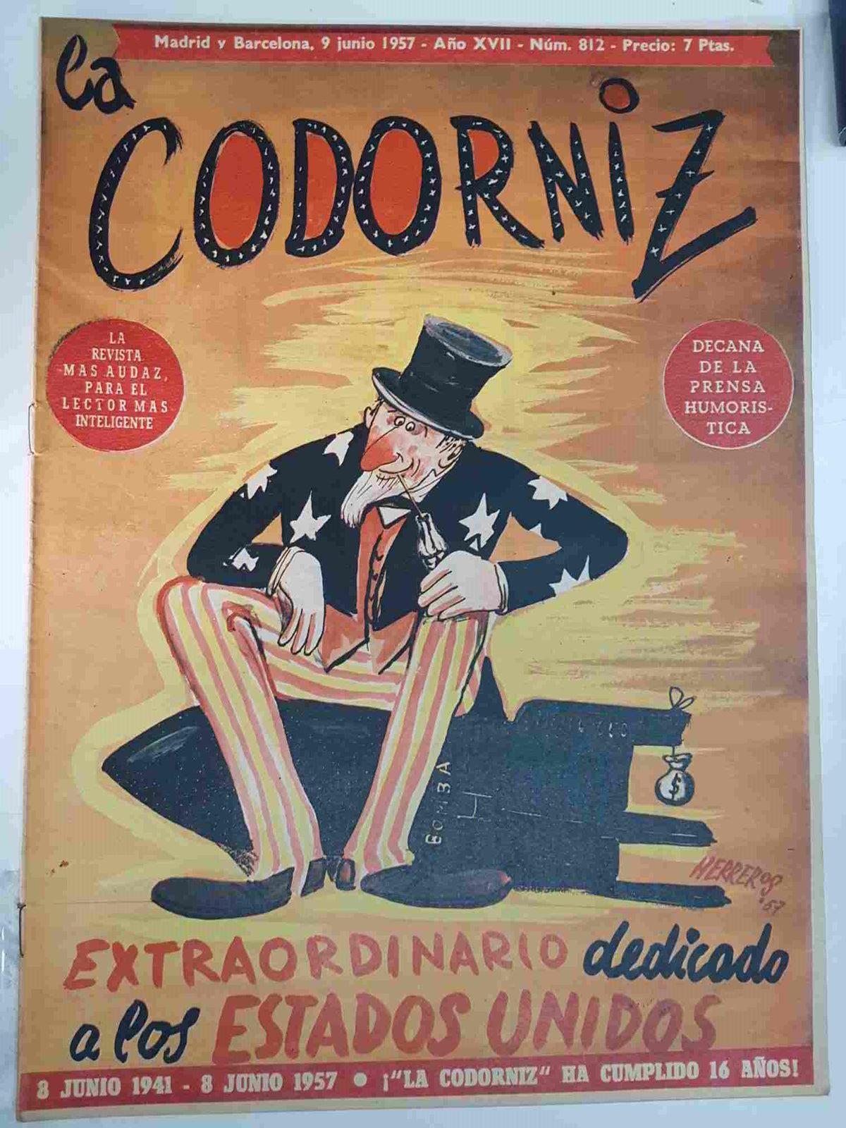 Revista: La Codorniz numero 0812 - extraordinario dedicado a los Estados Unidos, 8 de junio de 1957 año XVII 