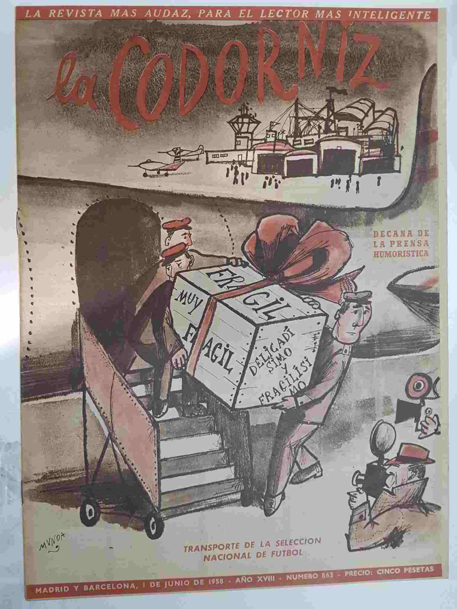 Revista: La Codorniz numero 0863, 1 de juno de 1958 año XVIII - transporte de la seleccion nacional de futbol