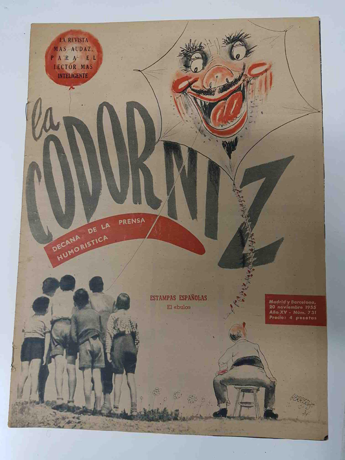 Revista la Codorniz: num 0731 Año 15, 20 noviembre 1955 - El bulo. Portada firmada por Herreros