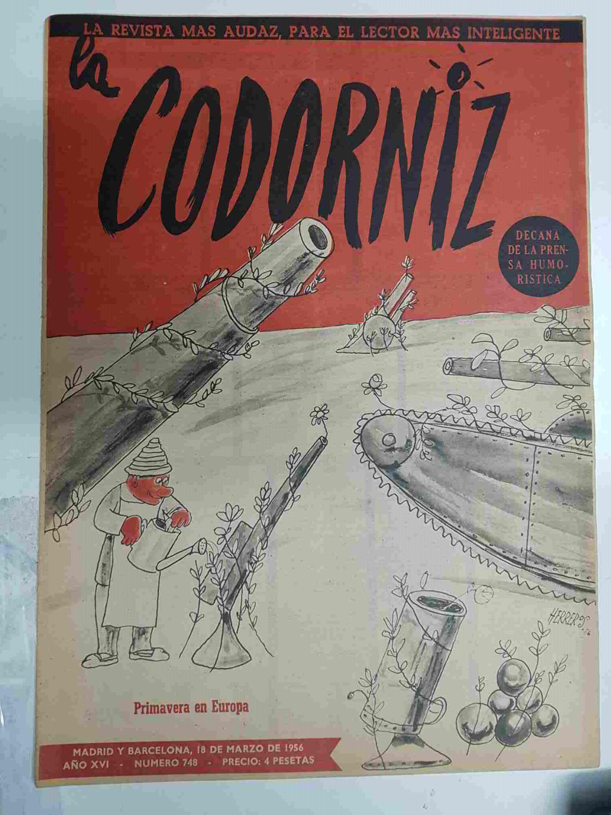 Revista la Codorniz: num 0748 Año XVI, 18 marzo 1956 - Primavera en Europa. Portada firmada por Herreros