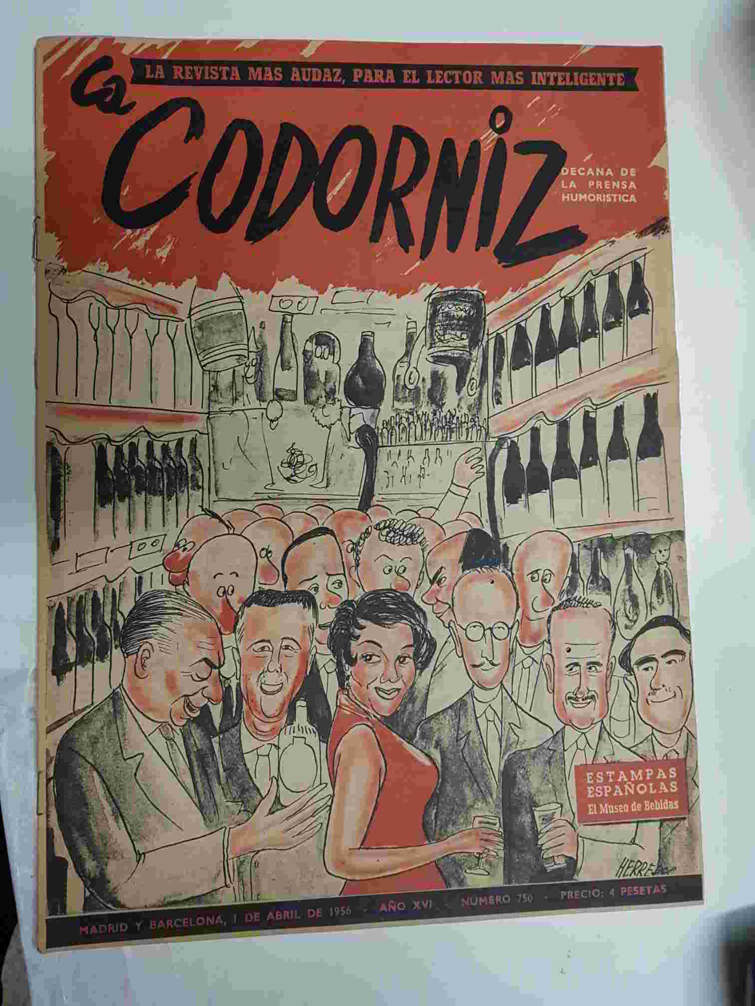 Revista la Codorniz: num 0750 Año XVI, 1 abril 1956 - El museo de bebidas. Portada firmada por Herreros