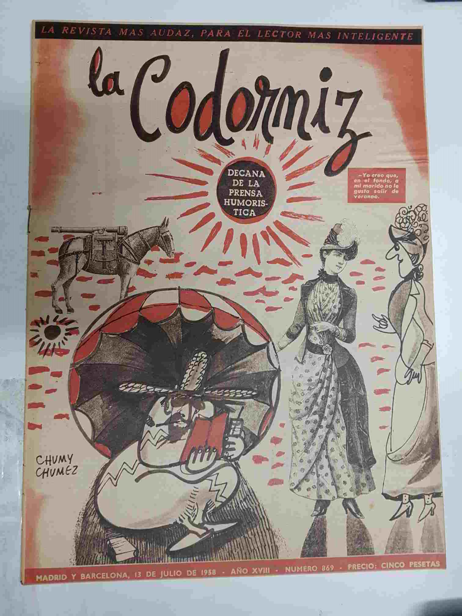 Revista la Codorniz: num 0869 Año XVIII, 13 julio 1958. Portada firmada por Chumy Chumez