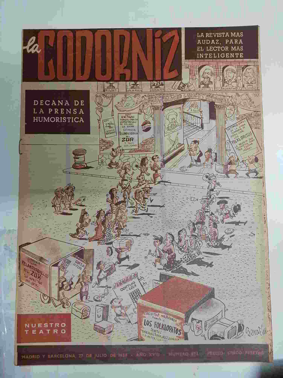 Revista la Codorniz: num 0871 Año XVIII, 27 julio 1958 - Nuestro teatro. Portada firmada por Serafin