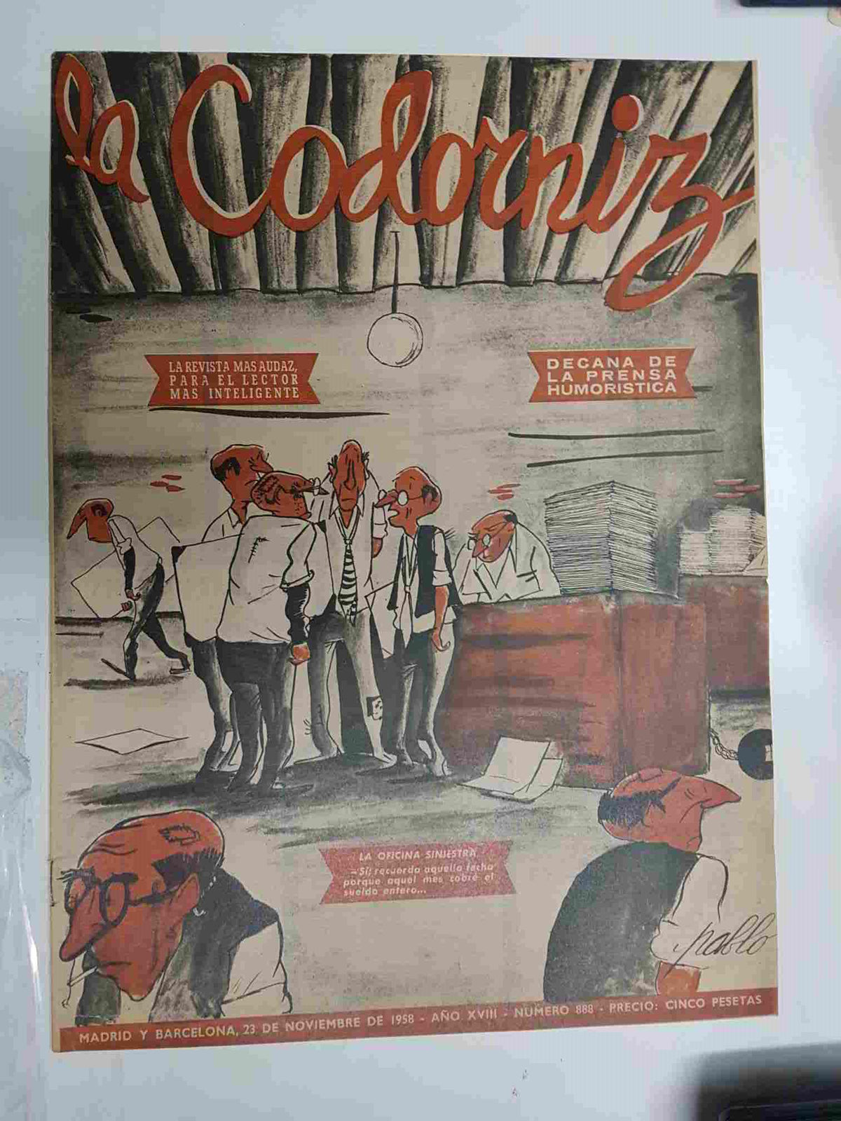 Revista la Codorniz: num 0888 Año XVIII, 23 Noviembre 1958 - La oficina siniestra. Portada firmada por Pablo