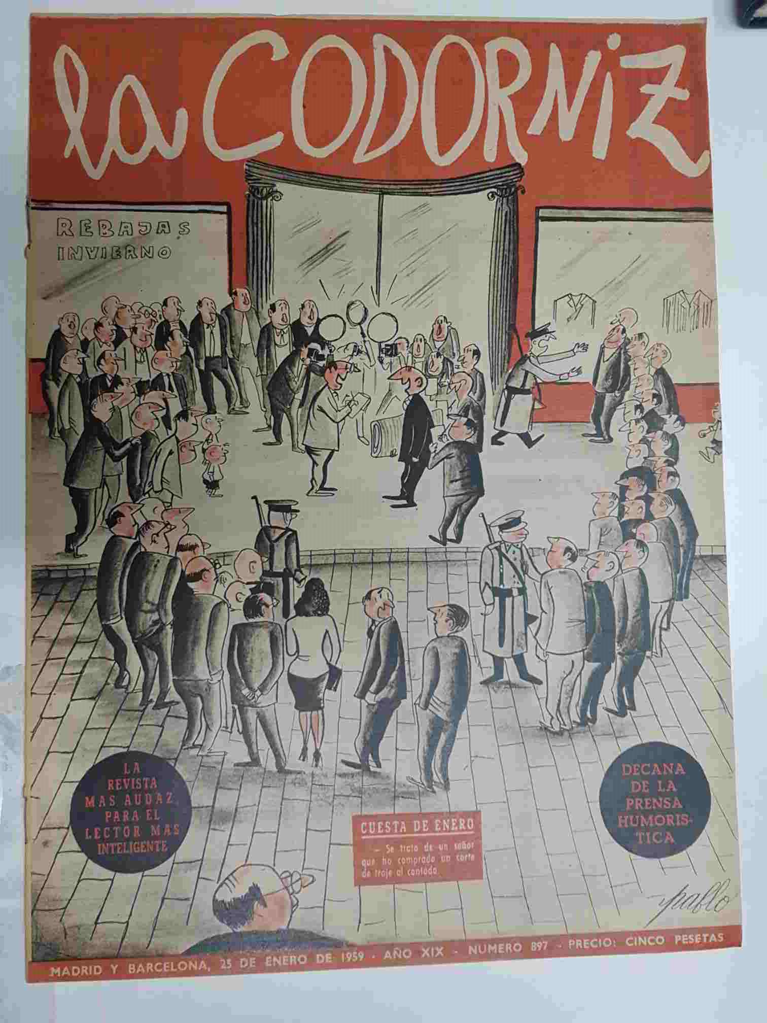 Revista la Codorniz: num 0897 Año XIX, 25 enero 1959. Portada firmada por Pablo