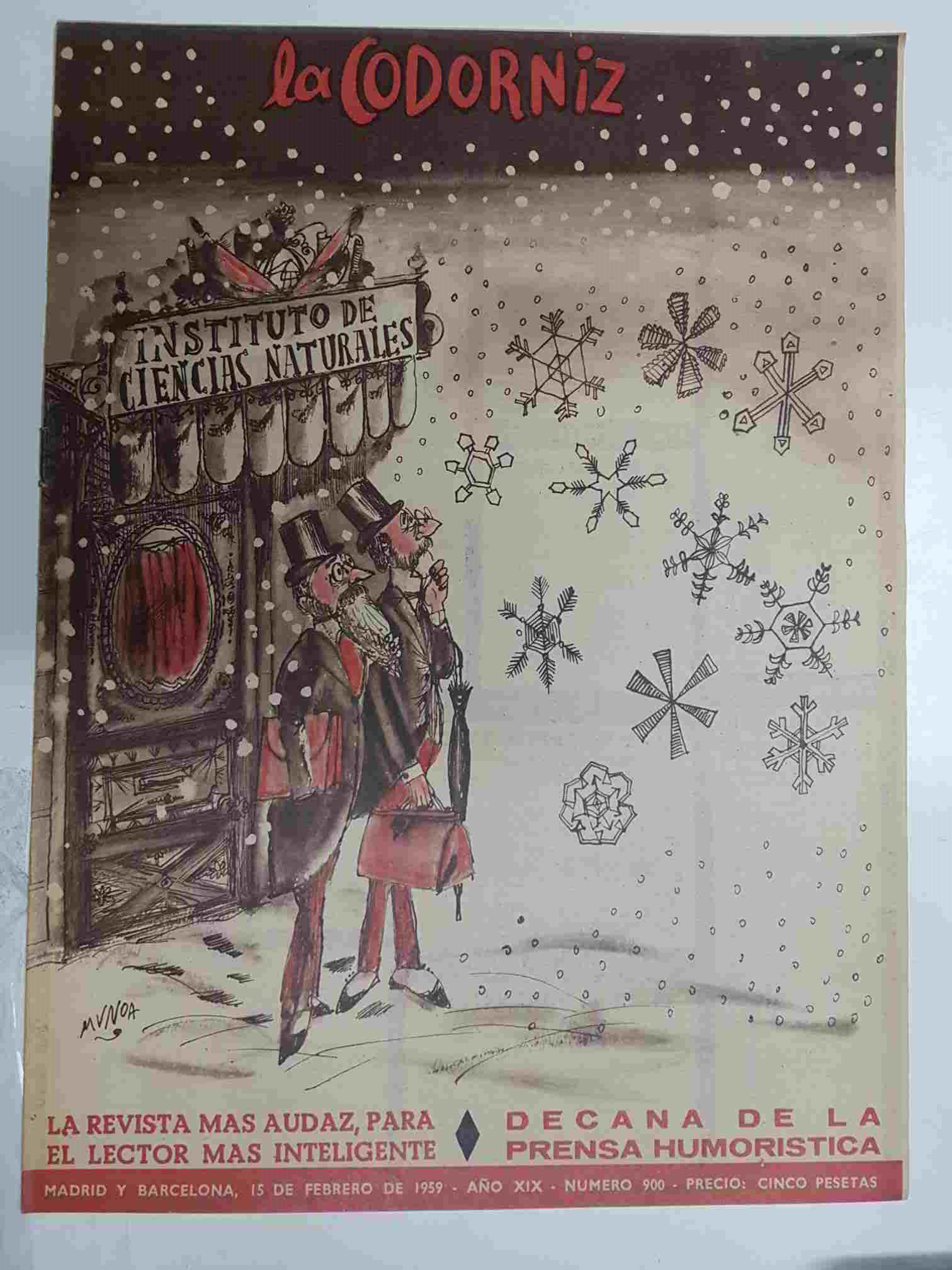 Revista la Codorniz: num 0900 Año XIX, 15 febrero 1959 - Instituto de ciencias naturales. Portada firmada por Munoa