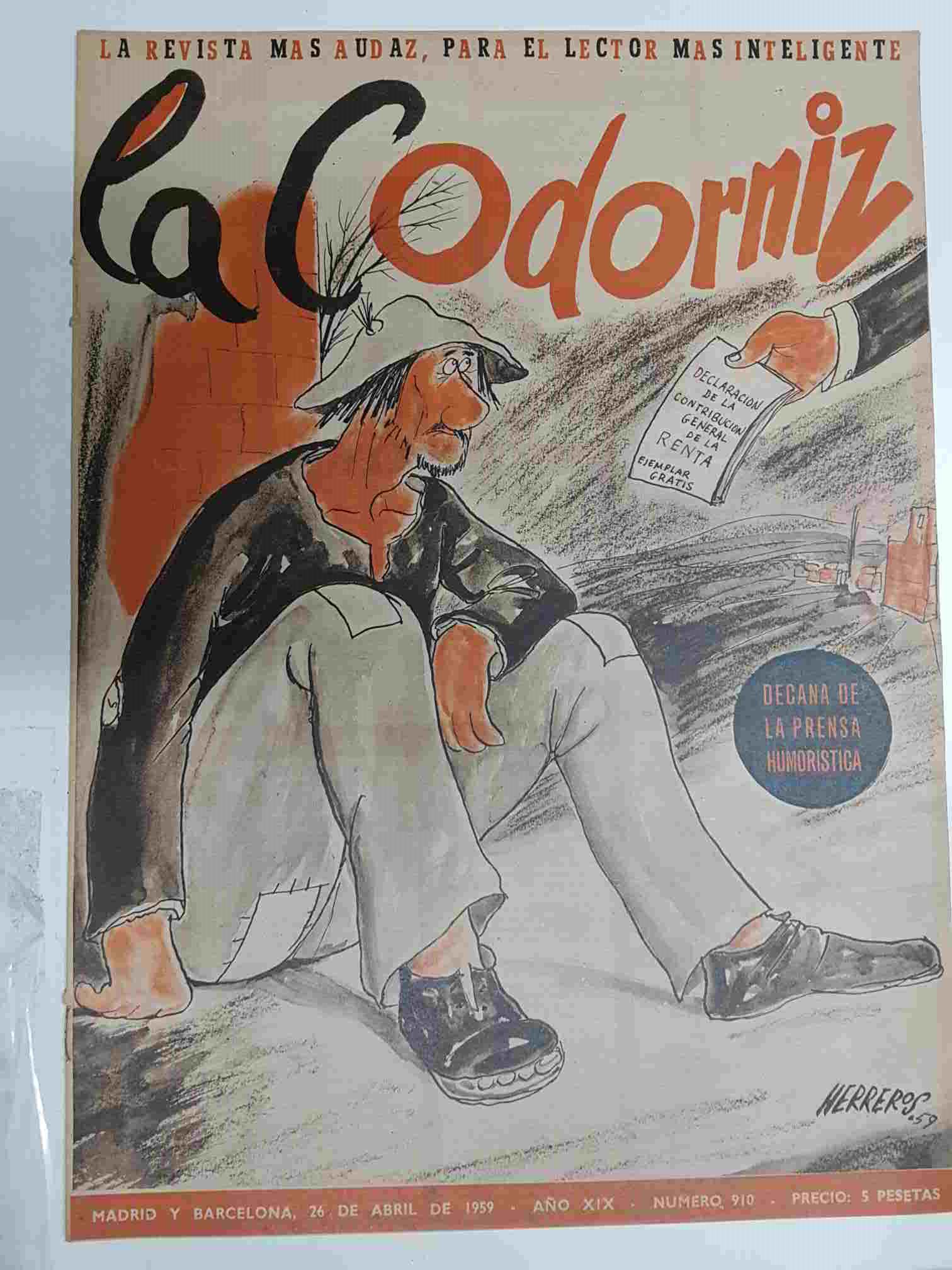Revista la Codorniz: num 0910 Año XIX, 26 abril 1959. Portada firmada por Herreros