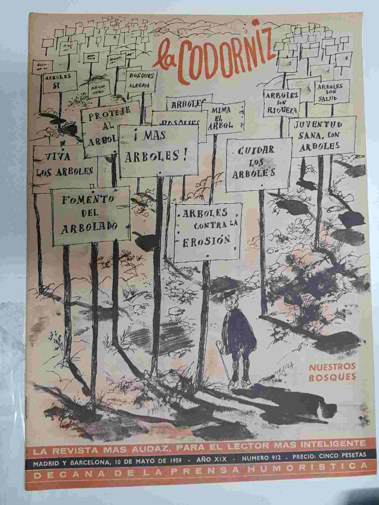Revista la Codorniz: num 0912 Año XIX, 10 mayo 1959 - Nuestros bosques. Portada firmada por Munoa