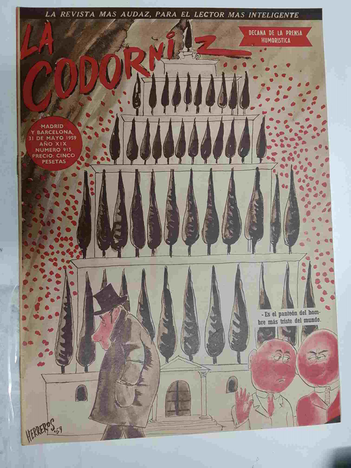 Revista la Codorniz: num 0915 Año XIX, 31 mayo 1959. Portada firmada por Herreros