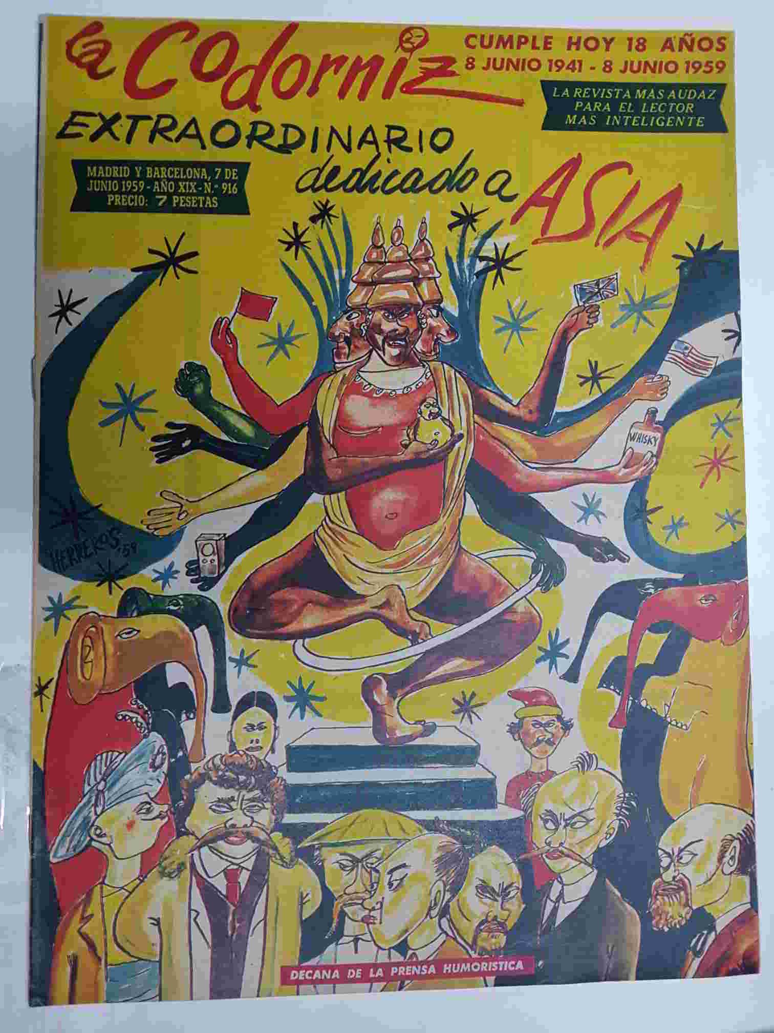 Revista la Codorniz: num 0916 Año XIX, 8 junio 1959. Extraordinario dedicado a Asia. Portada firmada por Herreros