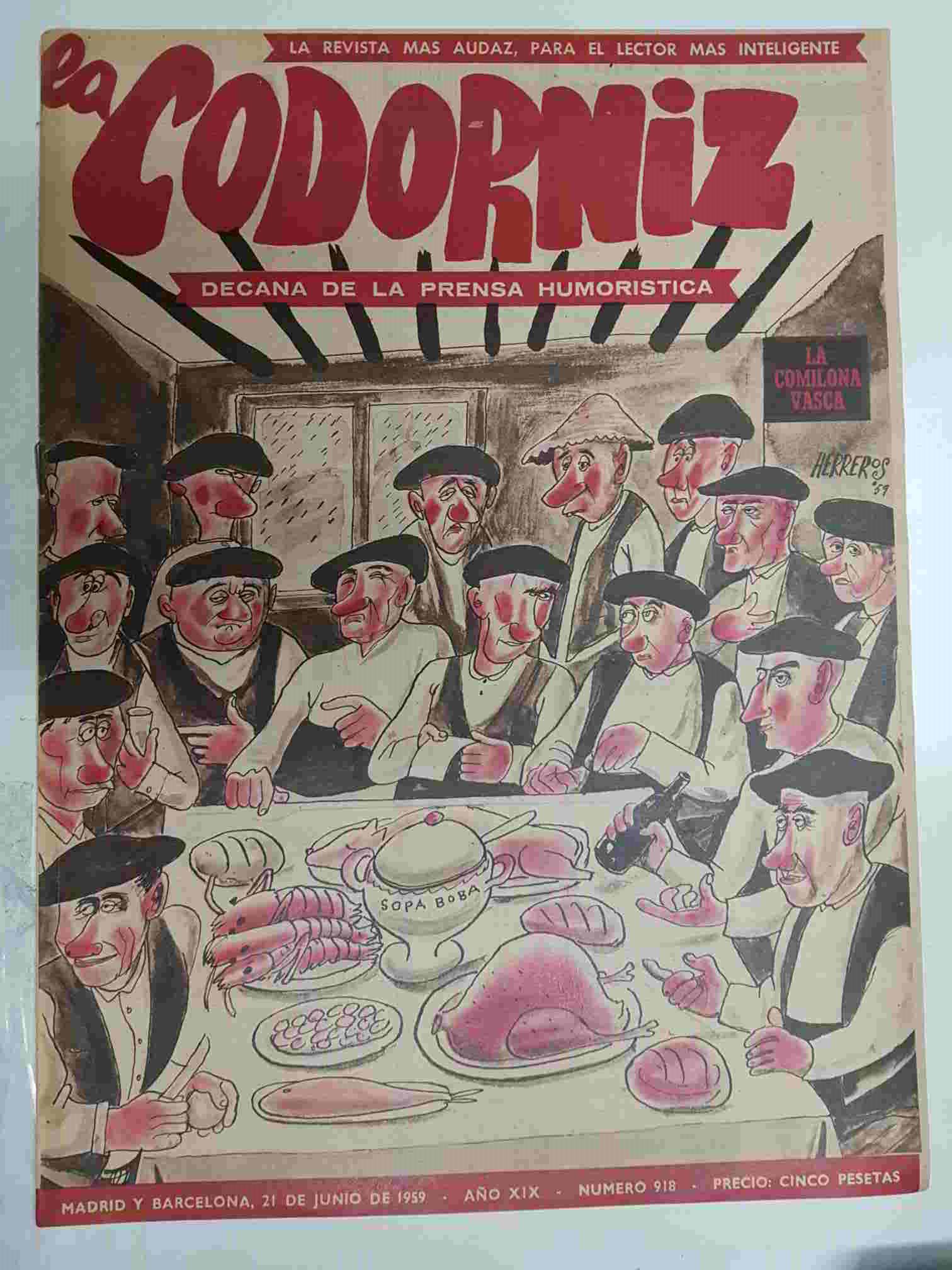 Revista la Codorniz: num 0918 Año XIX, 21 junio 1959 - La comilona vasca. Portada firmada por Herreros