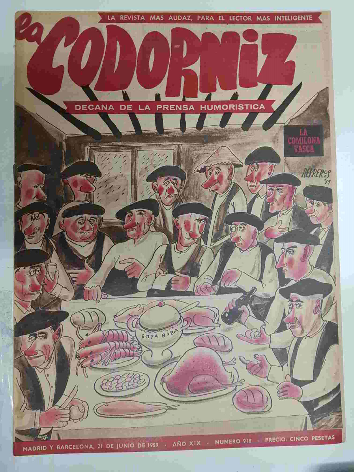 Revista la Codorniz: num 0918 Año XIX, 21 junio 1959 - La comilona vasca. Portada firmada por Herreros