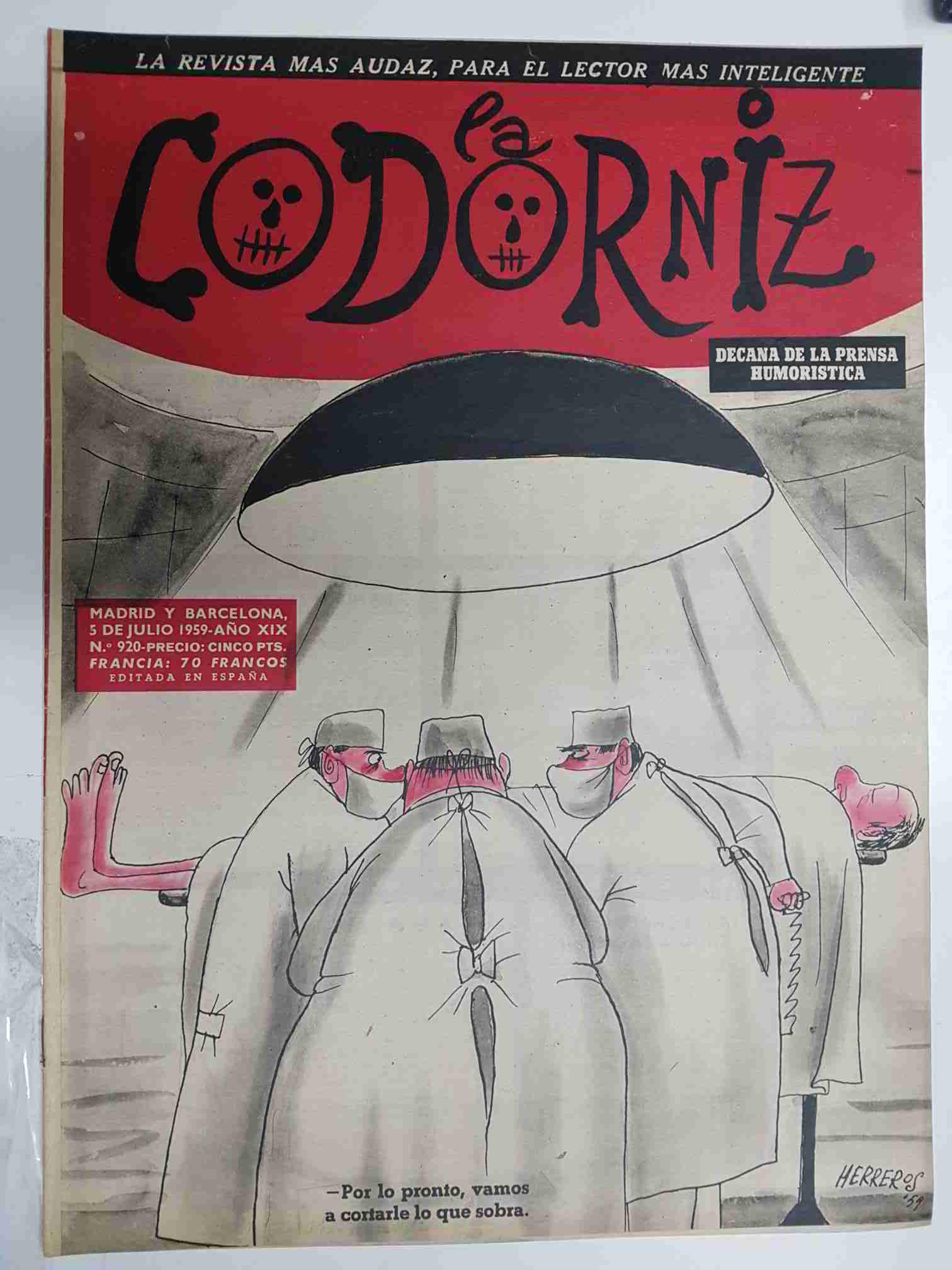 Revista la Codorniz: num 0920 Año XIX, 5 julio 1959. Portada firmada por Herreros