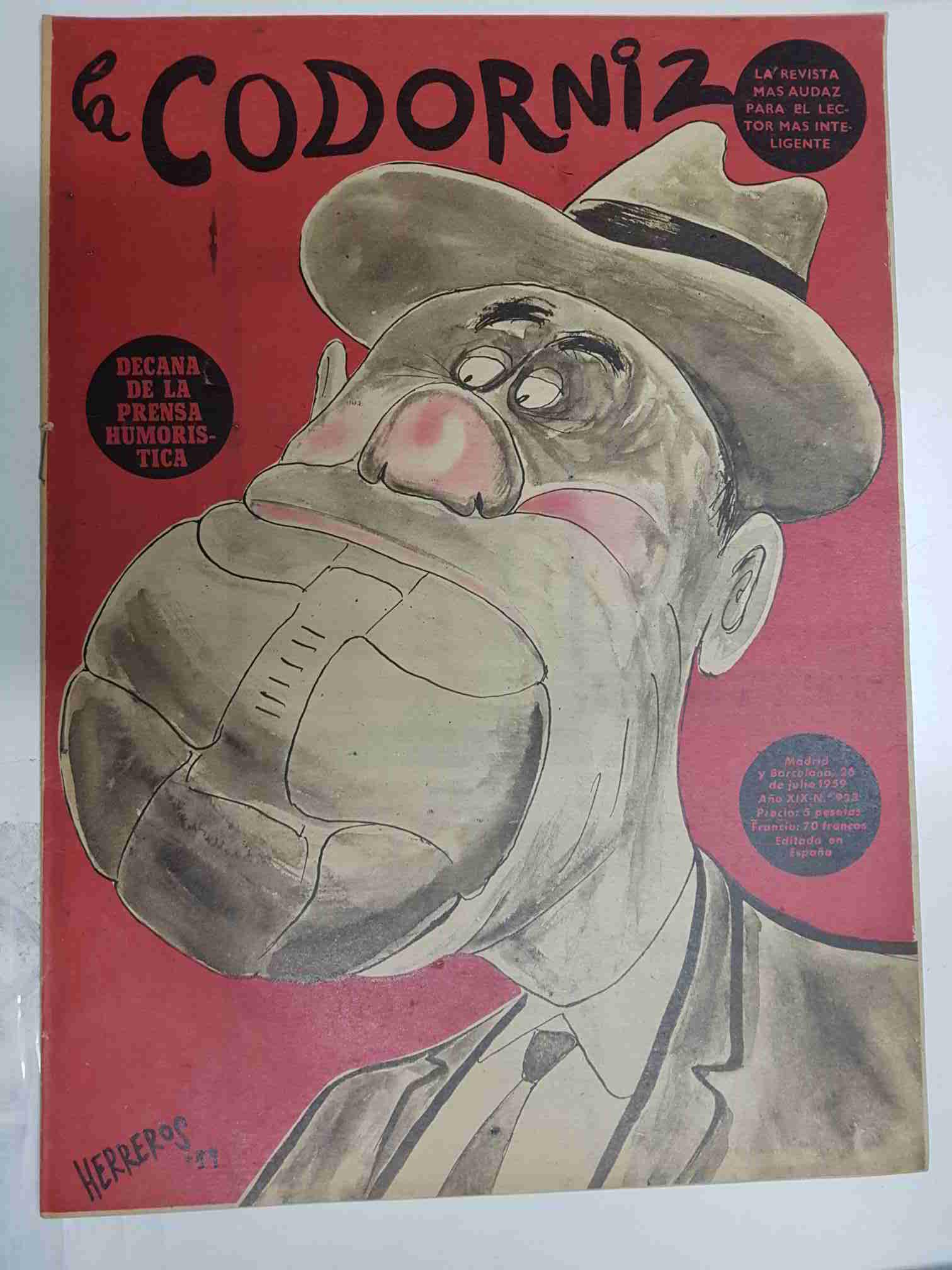Revista la Codorniz: num 0923 Año XIX, 26 julio 1959. Portada firmada por Herreros