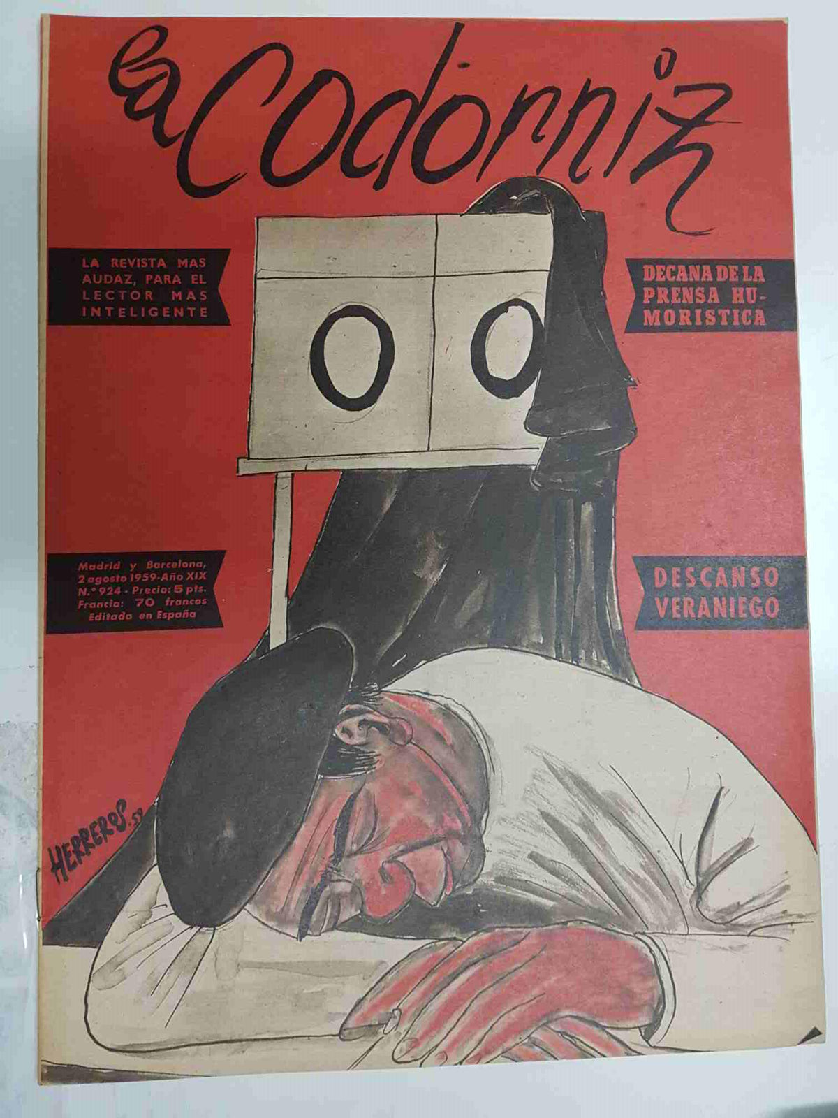 Revista la Codorniz: num 0924 Año XIX, 2 agosto 1959 - Descanso veraniego. Portada firmada por Herreros