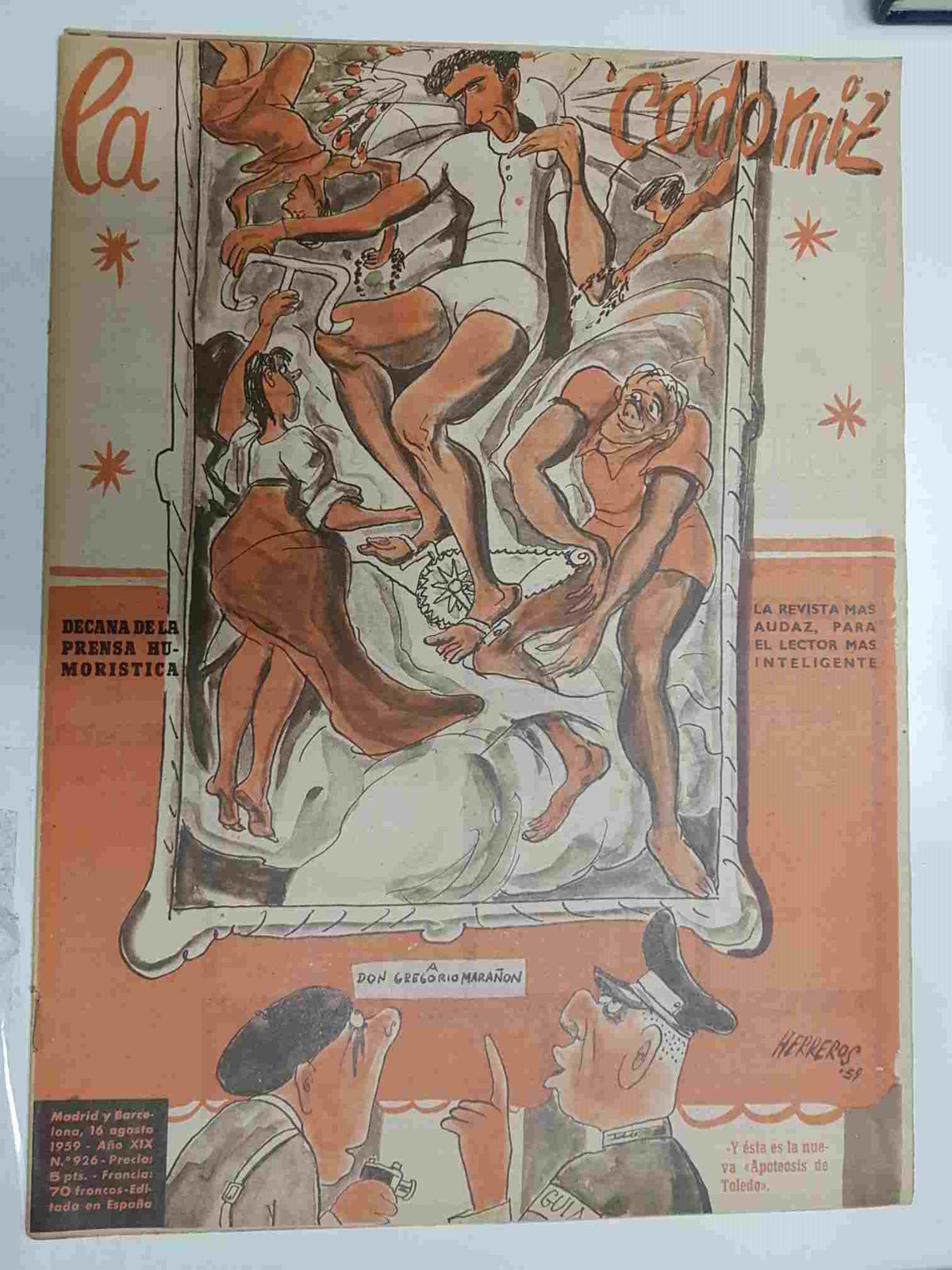 Revista la Codorniz: num 0926 Año XIX, 16 agosto 1959. Portada firmada por Herreros