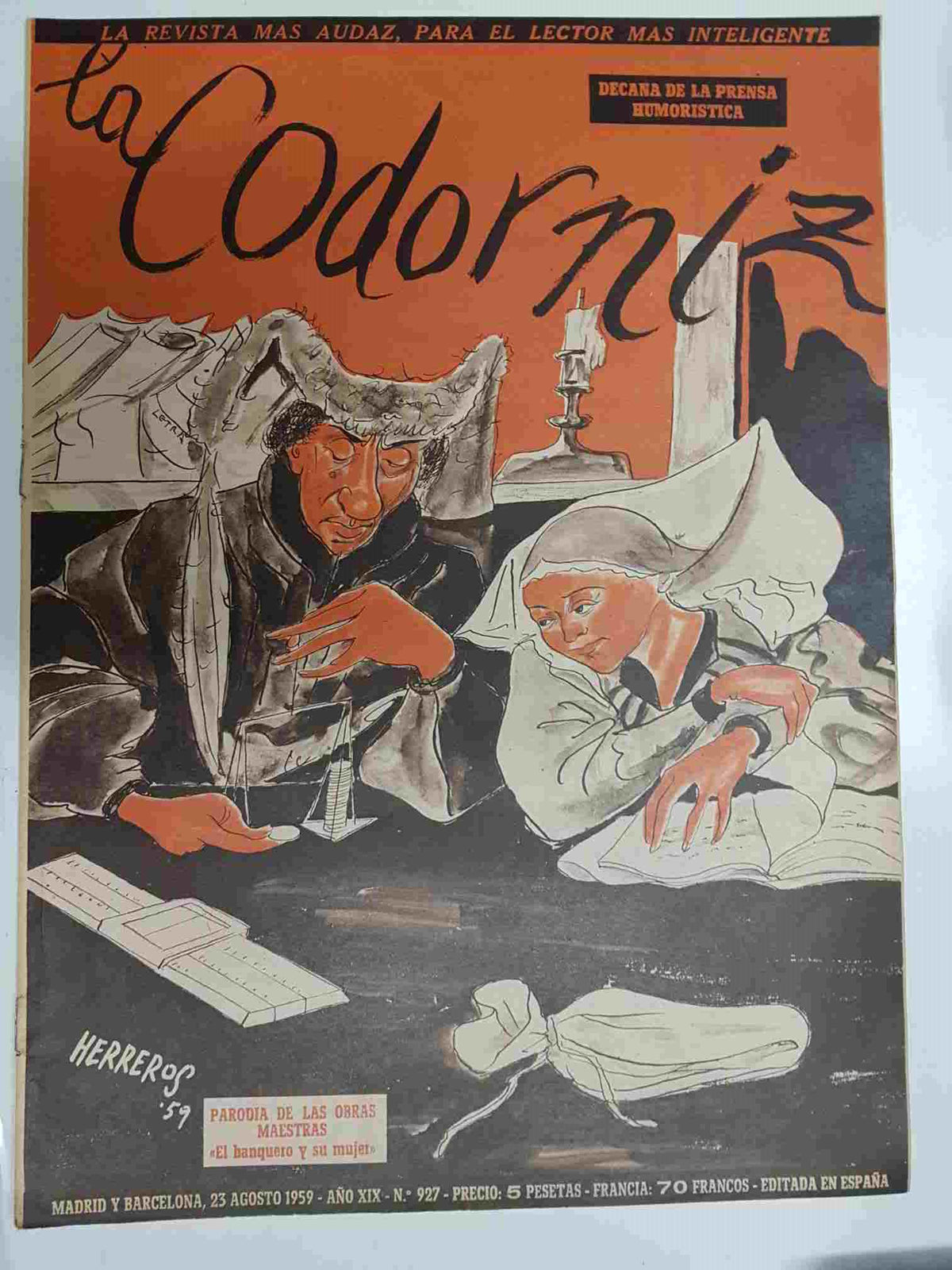 Revista la Codorniz: num 0927 Año XIX, 23 agosto 1959. Portada firmada por Herreros