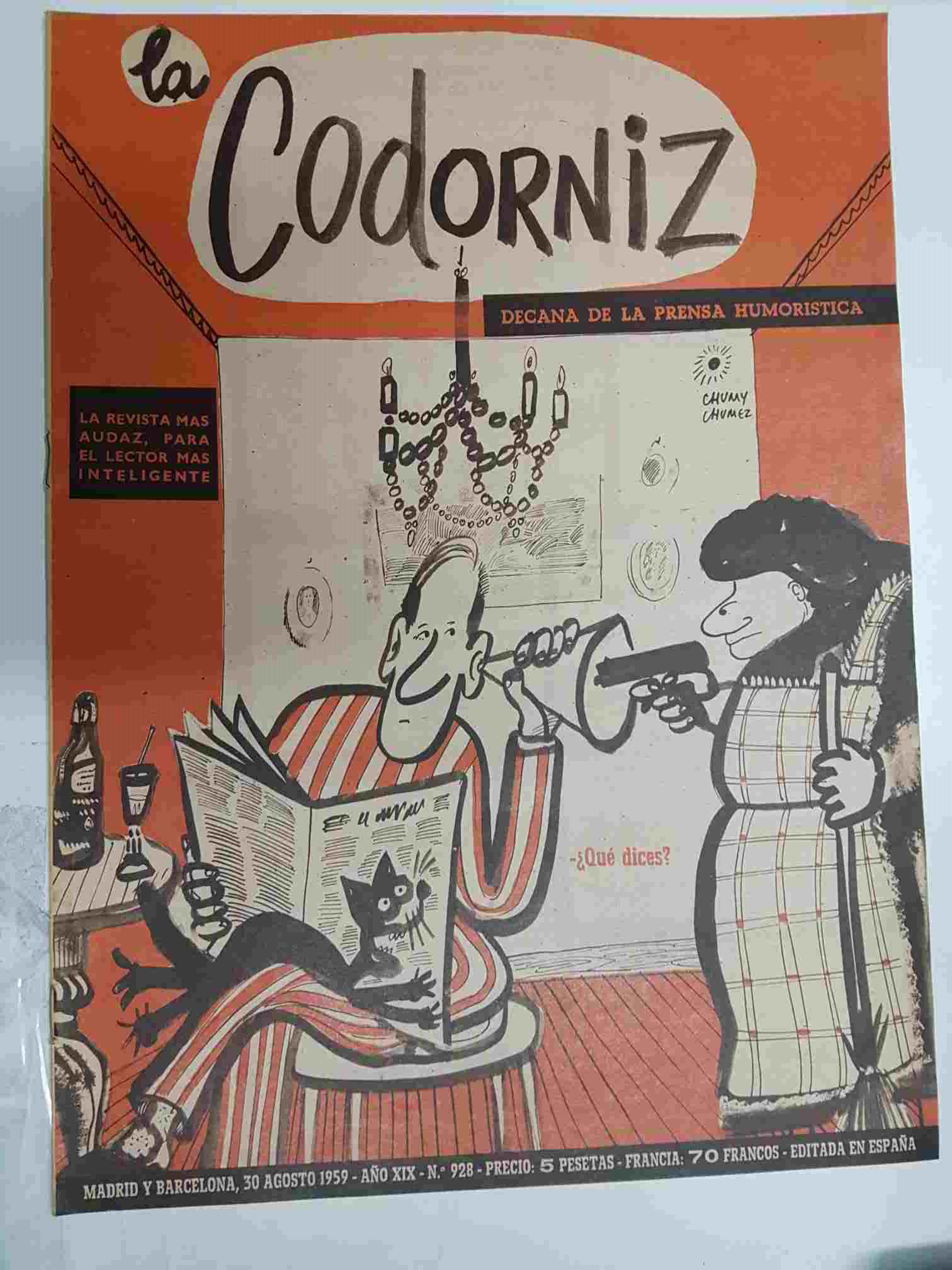 Revista la Codorniz: num 0928 Año XIX, 30 agosto 1959. Portada firmada por Chumy Chumez