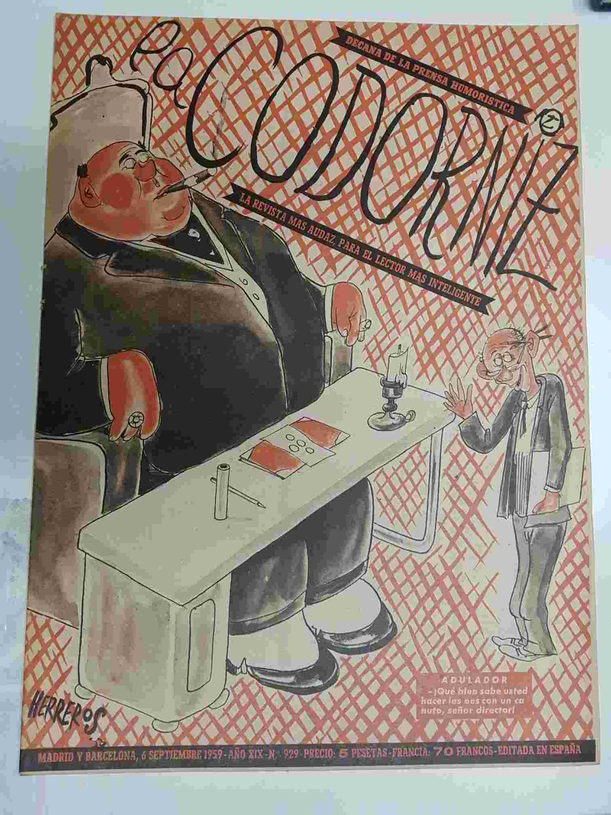 Revista la Codorniz: num 0929 Año XIX, 6 septiembre 1959. Portada firmada por Herreros
