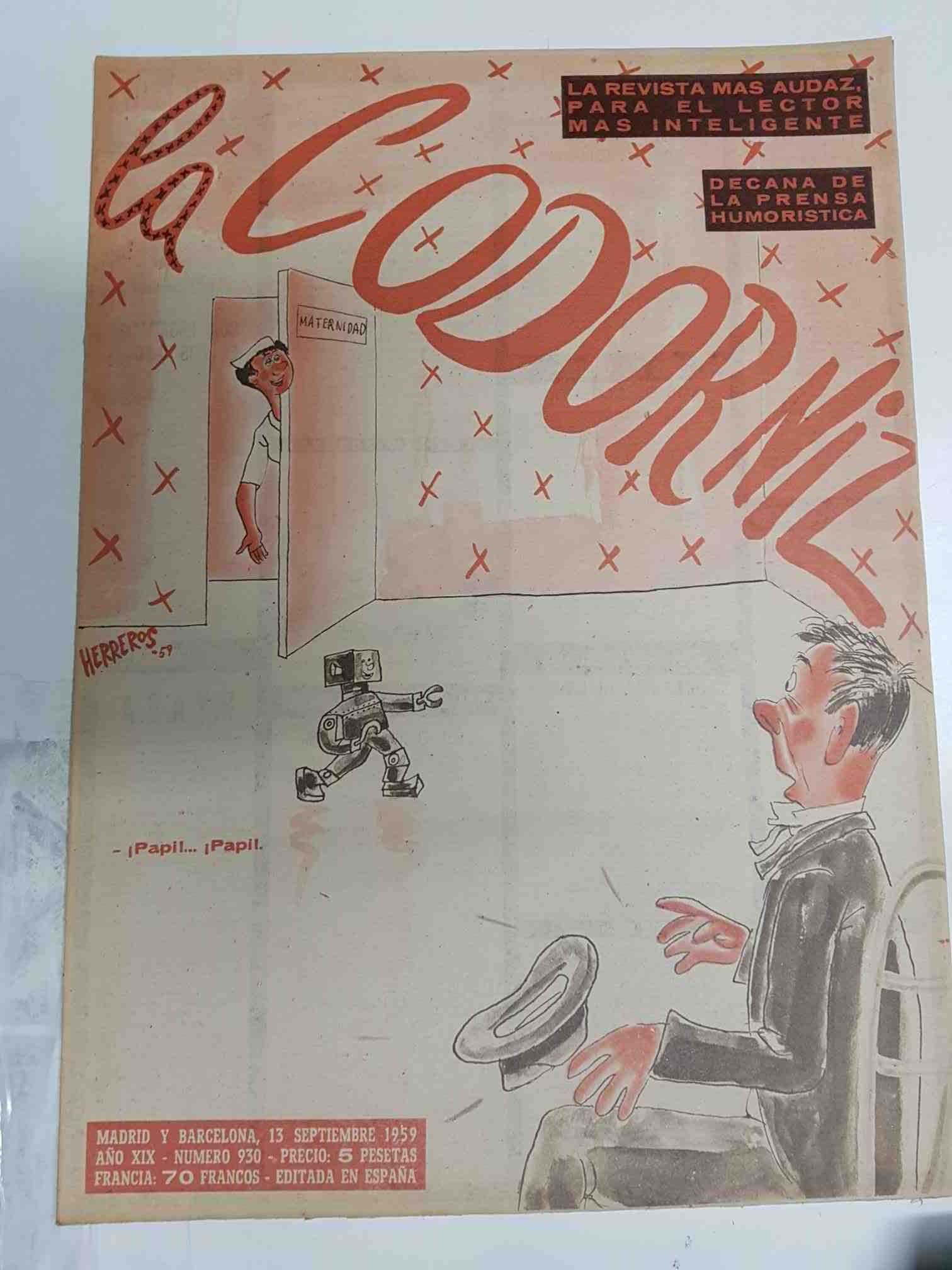 Revista la Codorniz: num 0930 Año XIX, 13 septiembre 1959 - Maternidad. Portada firmada por Herreros