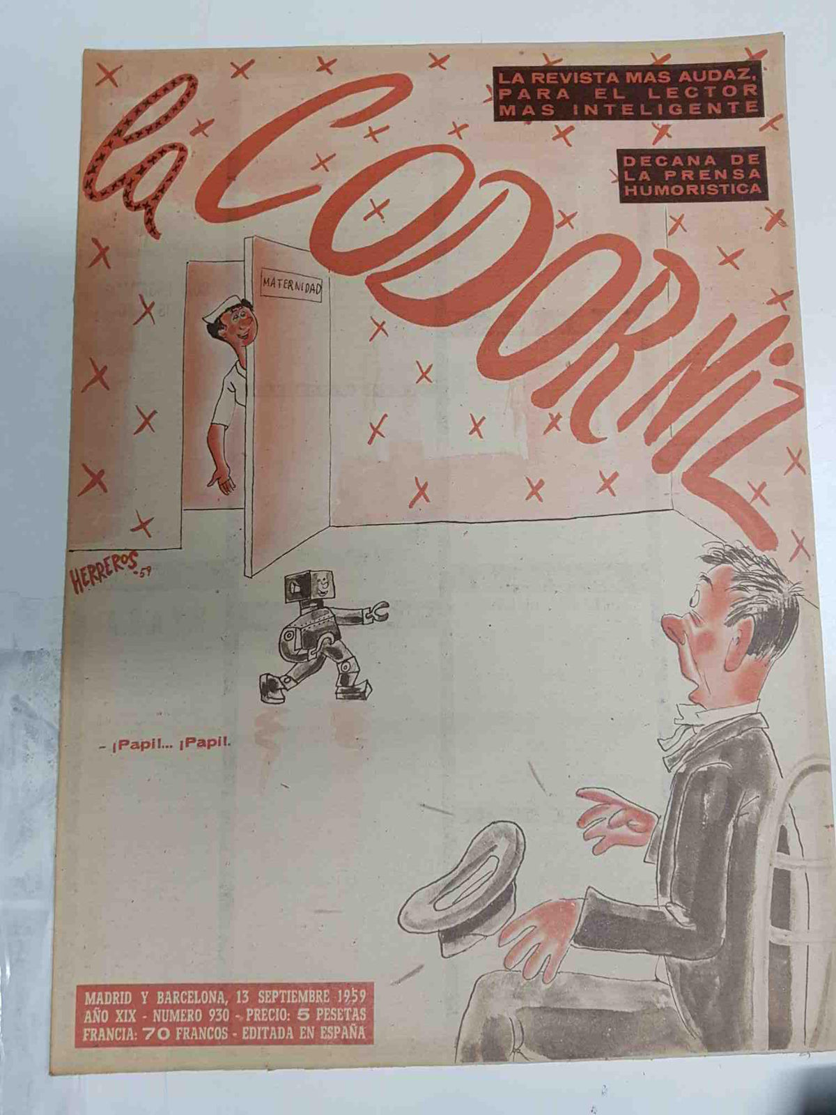 Revista la Codorniz: num 0930 Año XIX, 13 septiembre 1959 - Maternidad. Portada firmada por Herreros