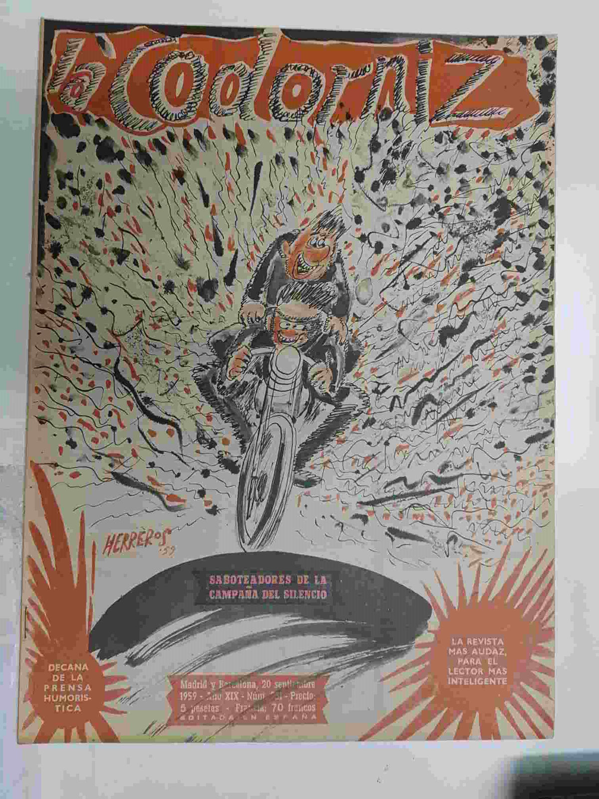 Revista la Codorniz: num 0931 Año XIX, 20 septiembre 1959 - Sabotadores de la campaña del silencio. Portada firmada por Herreros