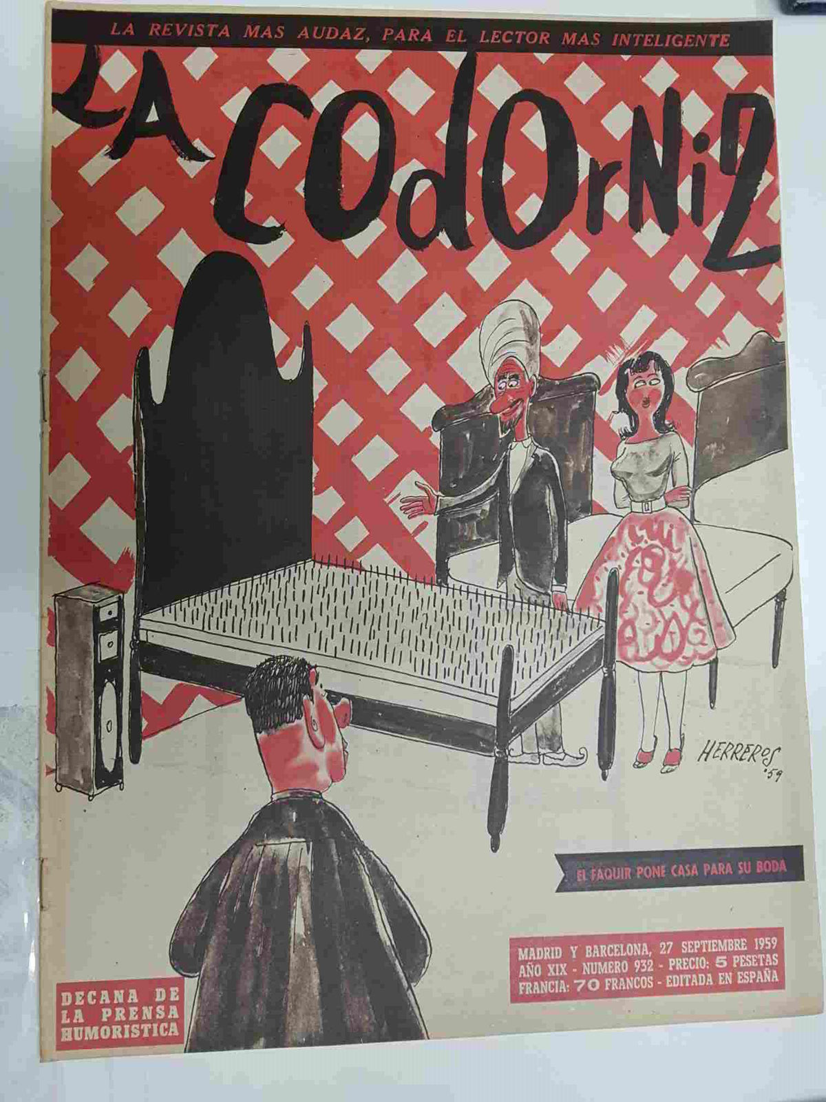 Revista la Codorniz: num 0932 Año XIX, 27 septiembre 1959 - El faquir pone casa para su boda. Portada firmada por Herreros