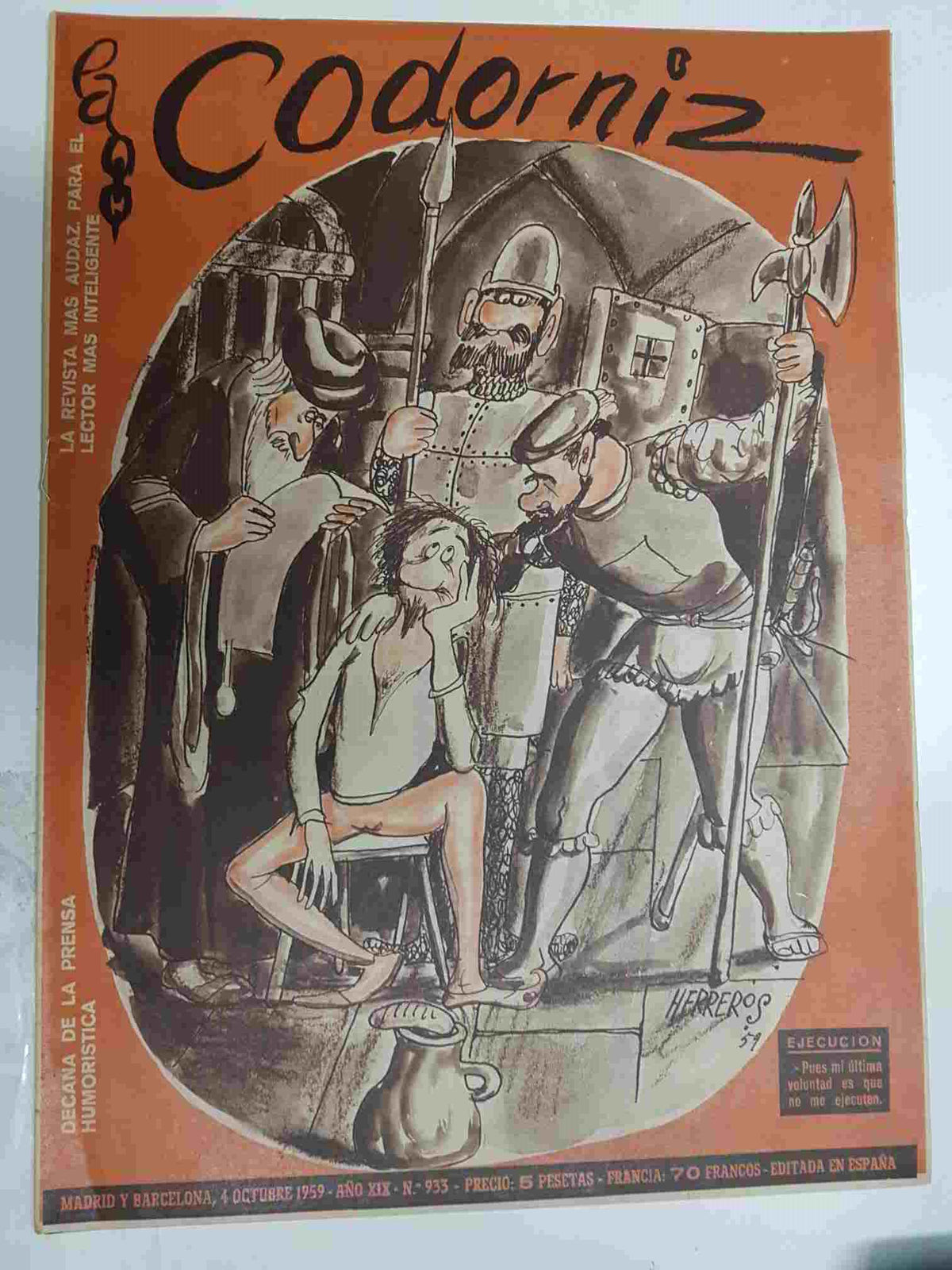 Revista la Codorniz: num 0933 Año XIX, 4 octubre 1959 - Ejecucion. Portada firmada por Herreros