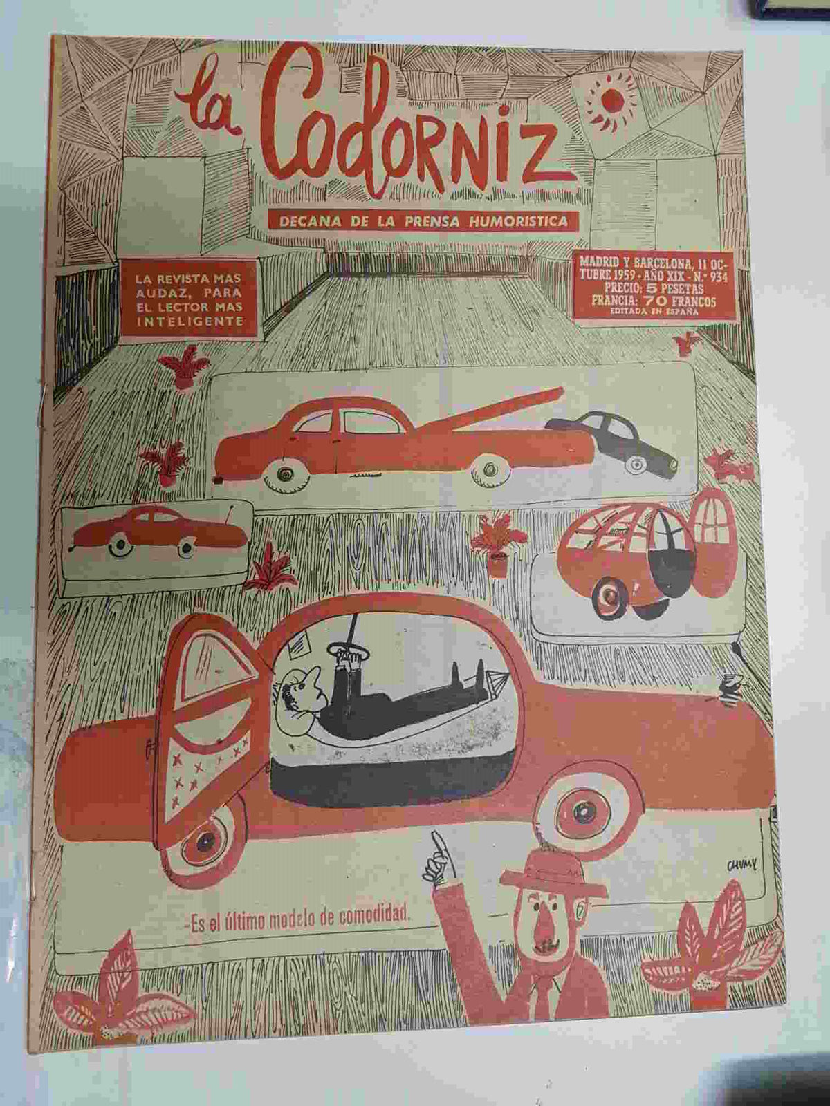 Revista la Codorniz: num 0934 Año XIX, 11 octubre 1959. Portada firmada por Chumy