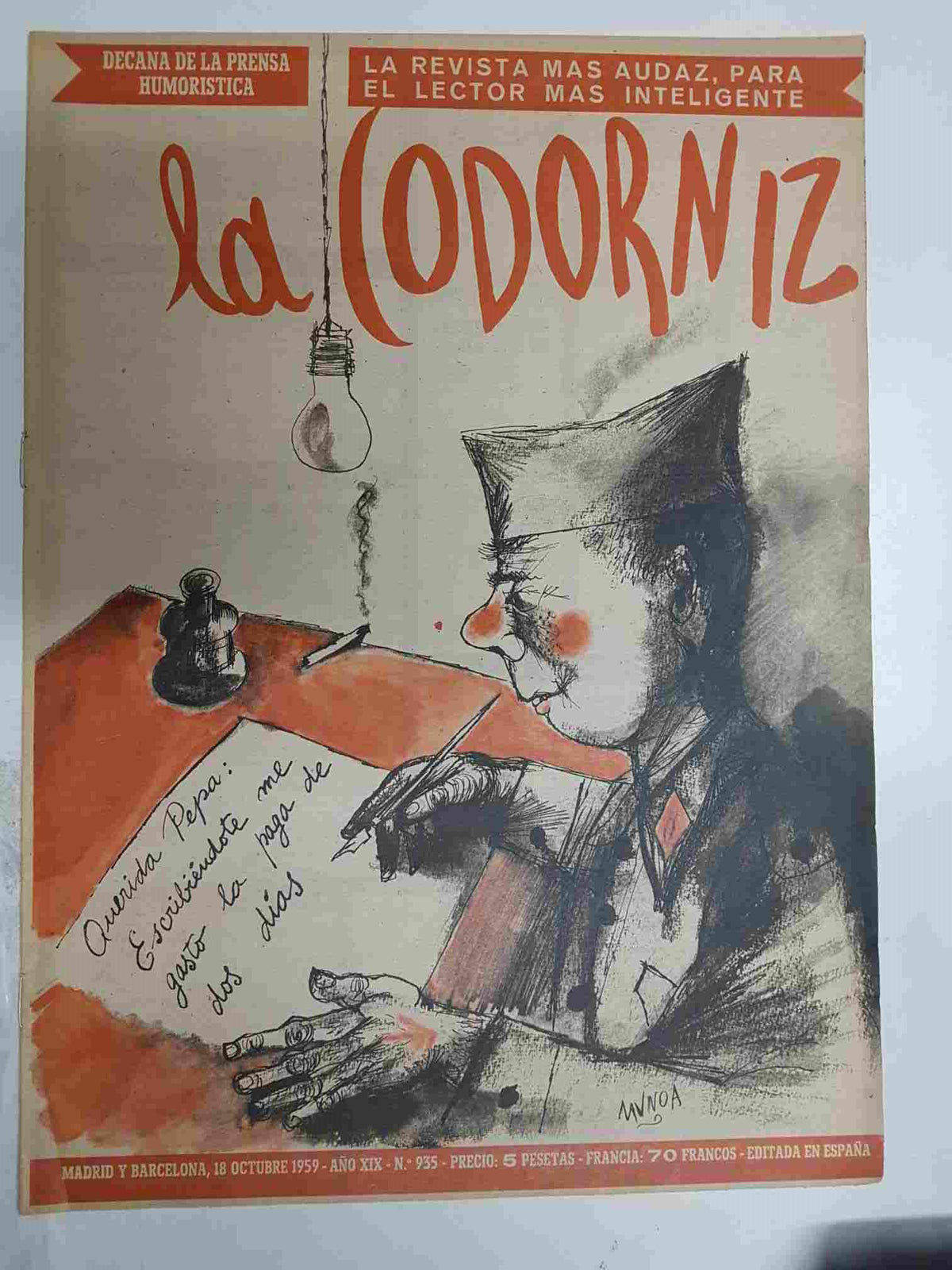 Revista la Codorniz: num 0935 Año XIX, 18 octubre 1959. Portada firmada por Munoa