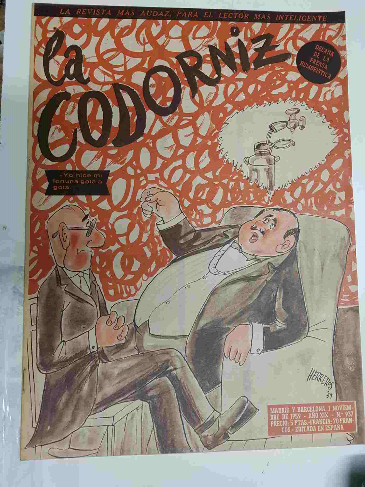 Revista la Codorniz: num 0937 Año XIX, 1 noviembre 1959. Portada firmada por Herreros