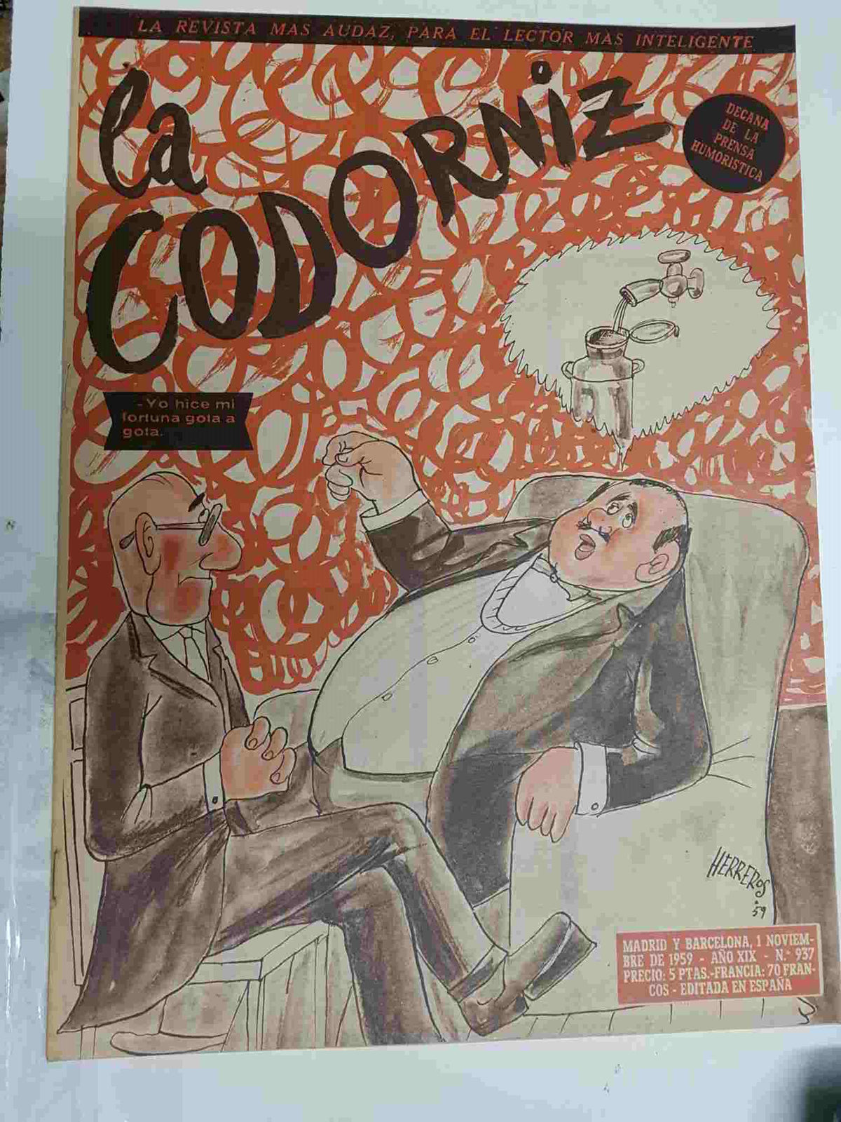 Revista la Codorniz: num 0937 Año XIX, 1 noviembre 1959. Portada firmada por Herreros