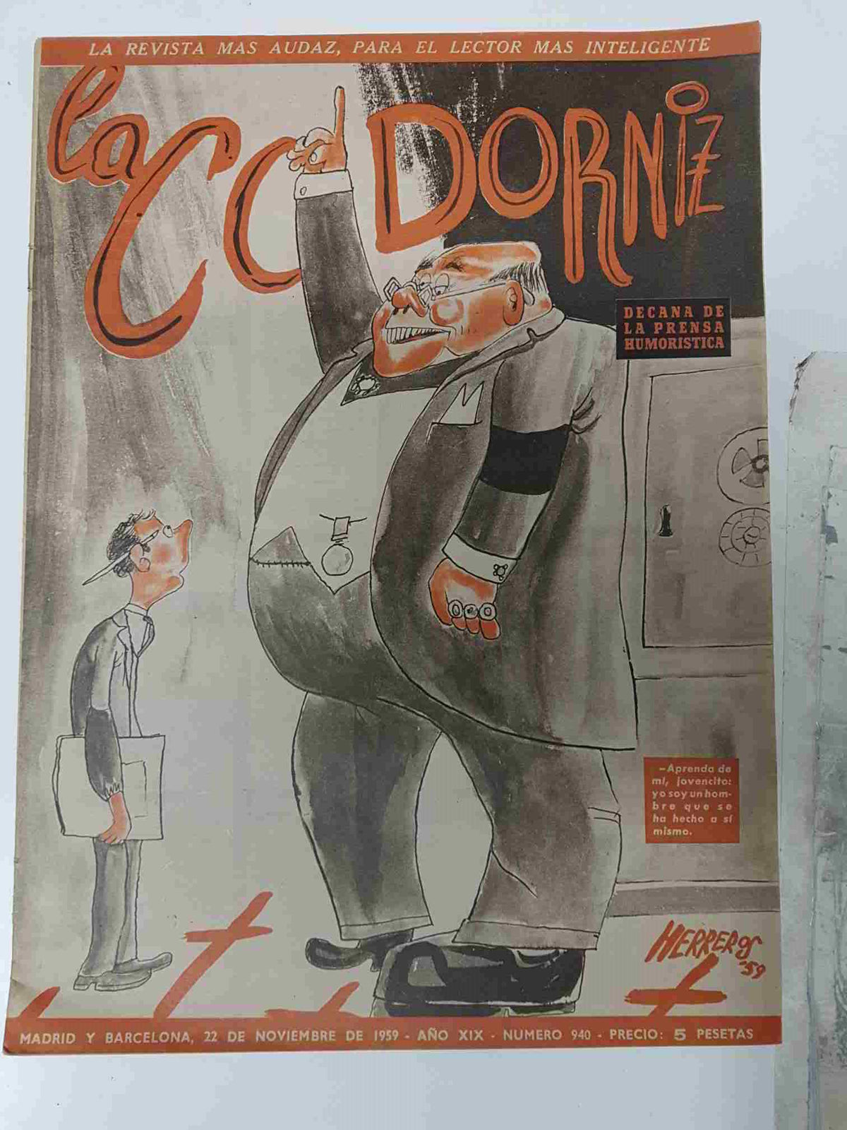 Revista la Codorniz: num 0940 Año XIX, 22 noviembre 1959. Portada firmada por Herreros
