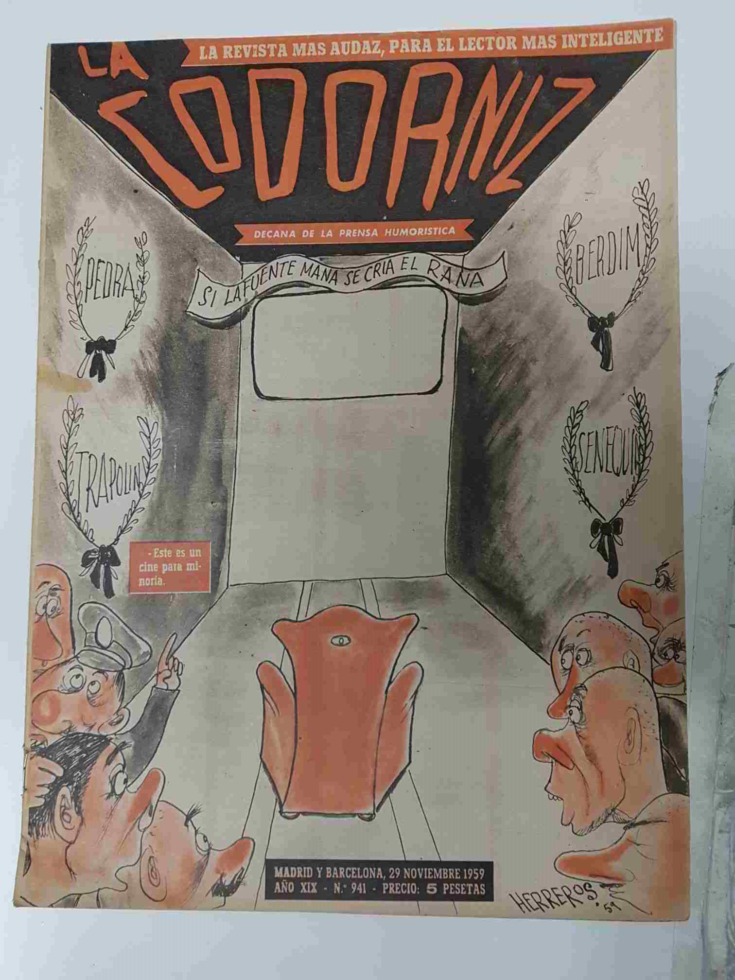 Revista la Codorniz: num 0941 Año XIX, 29 noviembre 1959. Portada firmada por Herreros