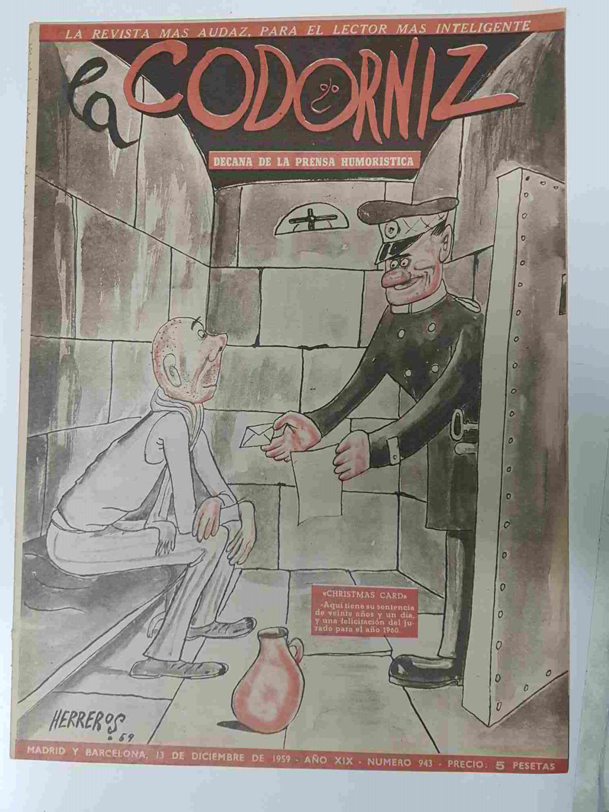 Revista la Codorniz: num 0943 Año XIX, 13 diciembre 1959 - Christmas card. Portada firmada por Herreros