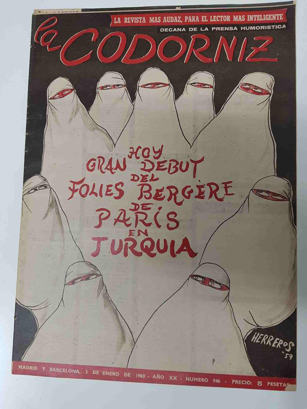 Revista la Codorniz: num 0946 Año XX, 3 enero 1960 - Hoy gran debut del Folies Bergere. Portada firmada por Herreros