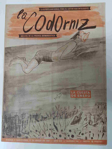 Revista la Codorniz: num 0948 Año XX, 17 enero 1961 - La cuesta de enero. Portada firmada por Herreros
