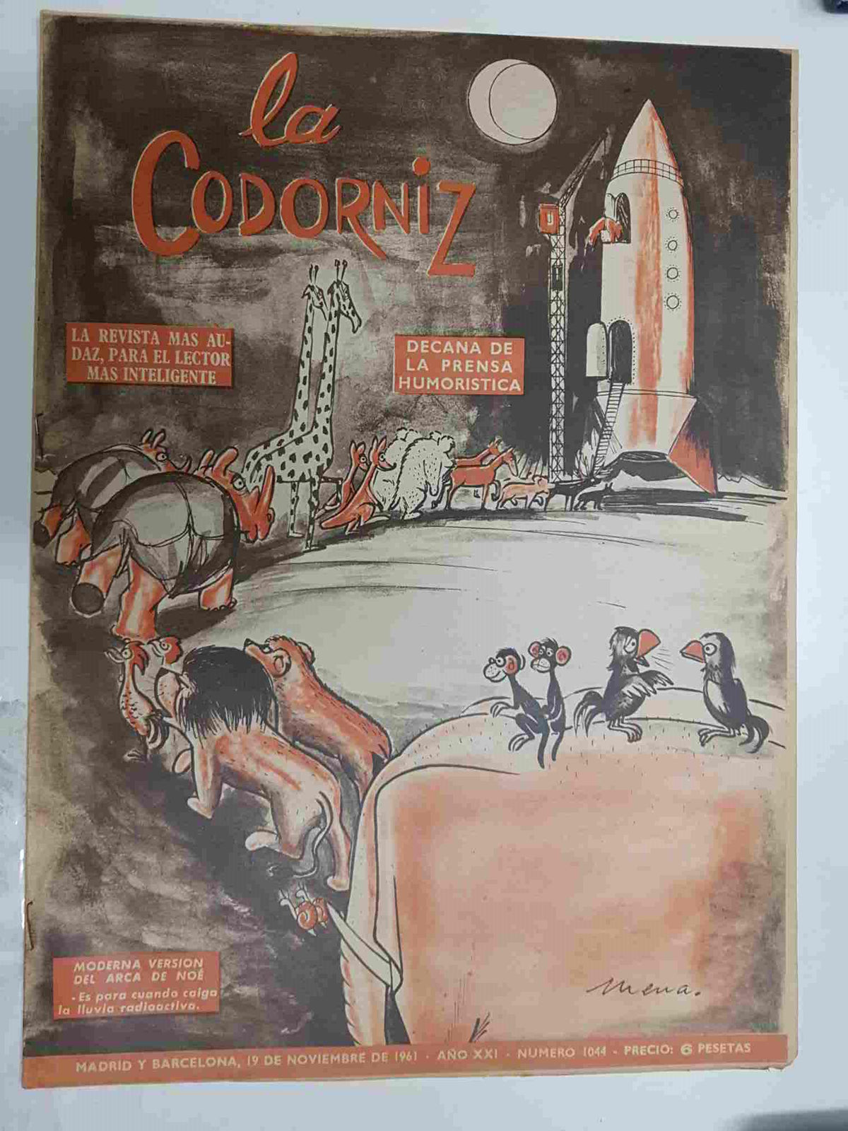 Revista la Codorniz: num 1044 Año XXI, 19 noviembre 1961 - Moderna version del Arca de Noe. Portada firmada por Mena