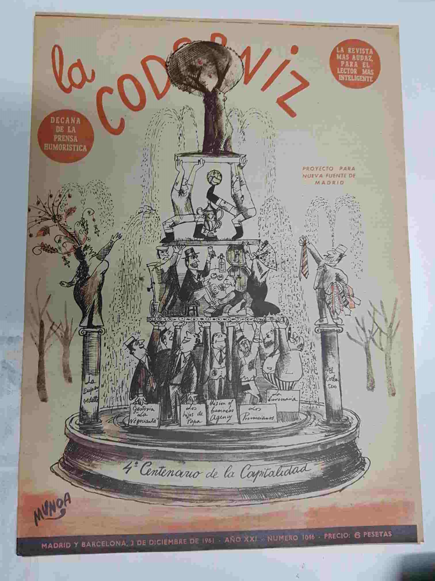 Revista la Codorniz: num 1046 Año XXI, 3 diciembre 1961 - 4o centenario de la capitalidad. Portada firmada por Munoa