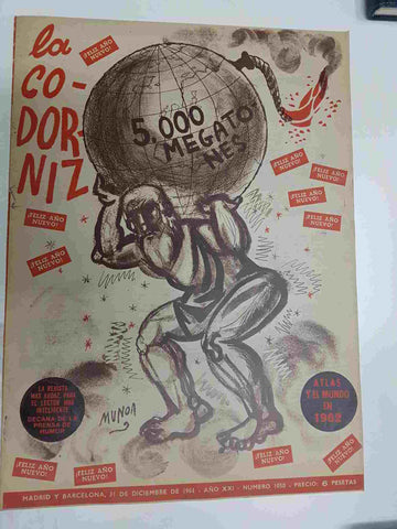 Revista la Codorniz: num 1050 Año XXI, 31 diciembre 1961 - Atlas y el mundo en 1962. Portada firmada por Munoa