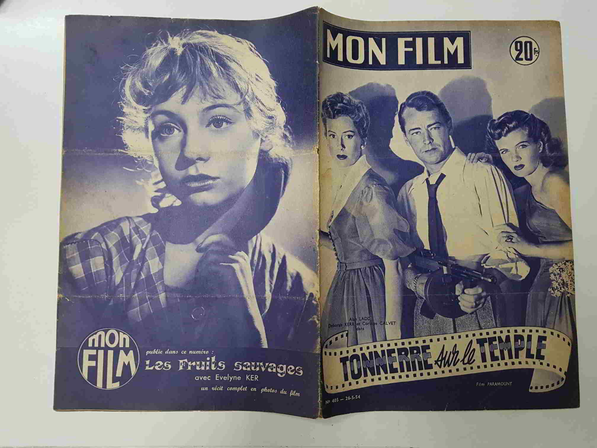 Revista: Mon Film num 405, 26-5-54. Tonnerre aur le temple. Portada: Alan Ladd , Deborah Kerr et Corinne Calvet