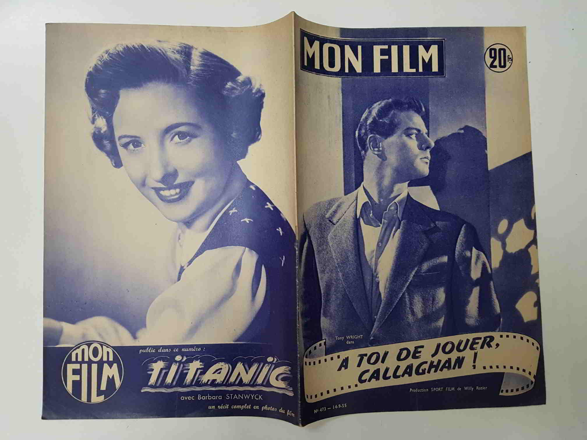 Revista: Mon Film num 473, 14-9-55. A toi de jouer, Callahan. Portada: Tony Wright